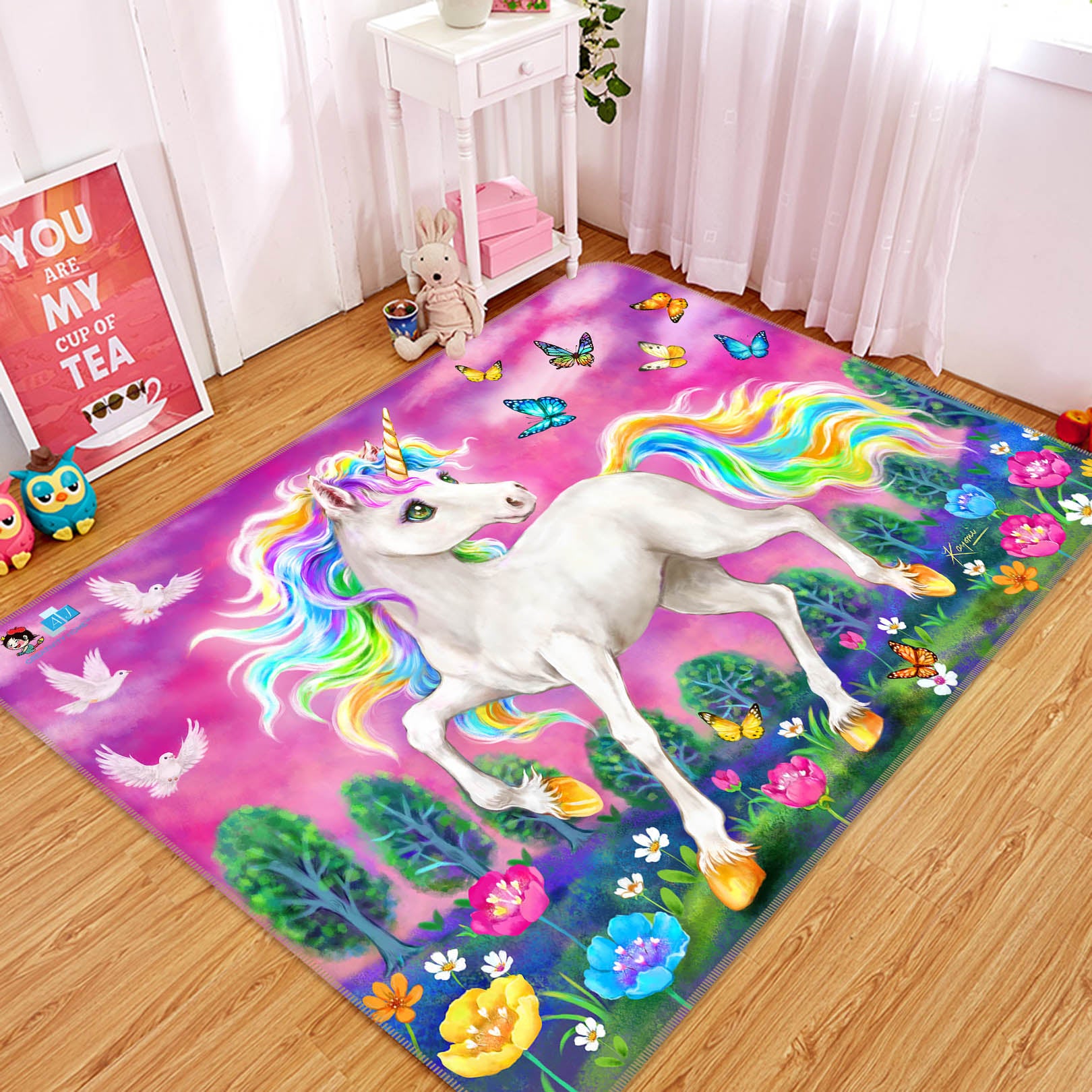 3D Unicorn Butterfly 5643 Kayomi Harai Rug Non Slip Rug Mat