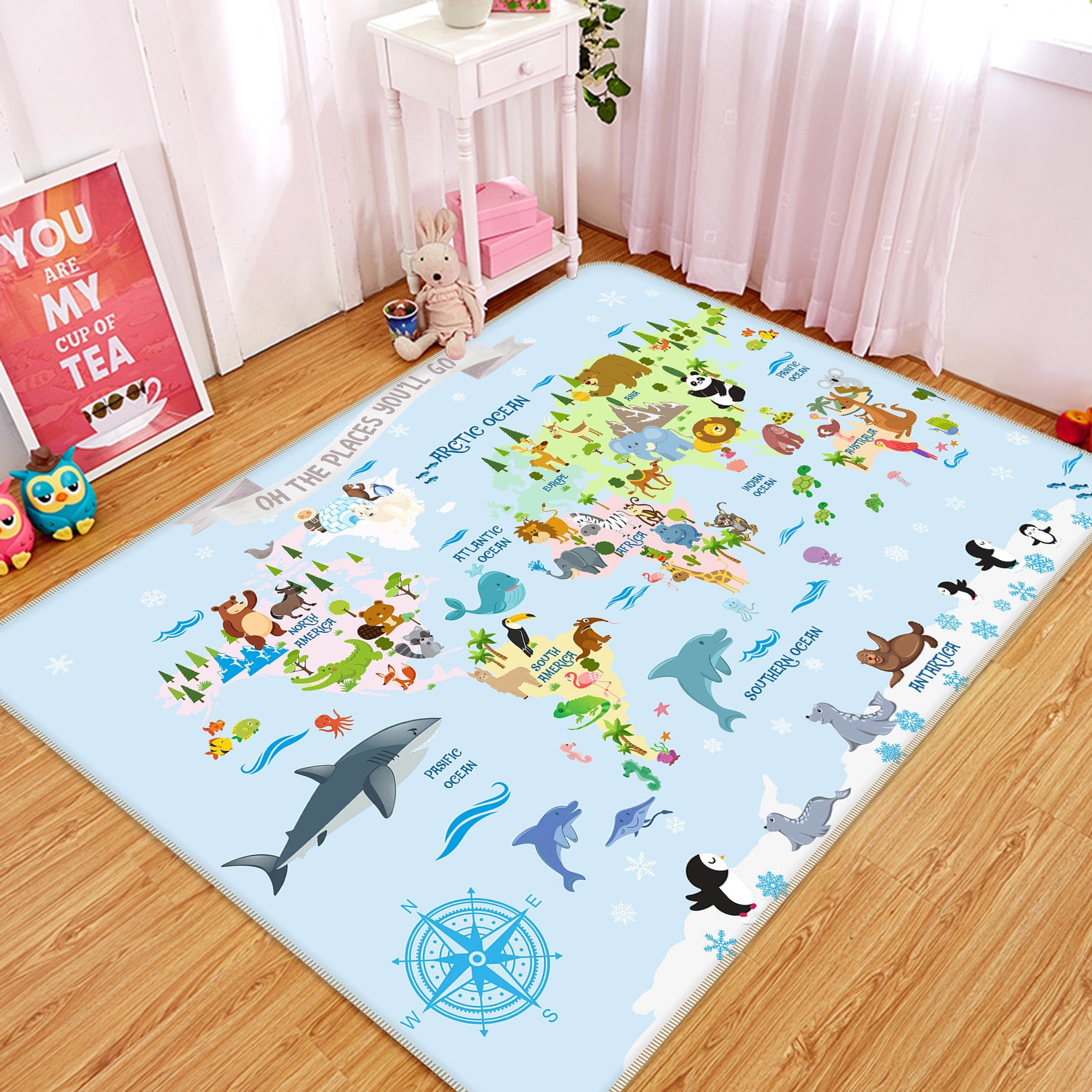 3D Animal Collection 312 World Map Non Slip Rug Mat