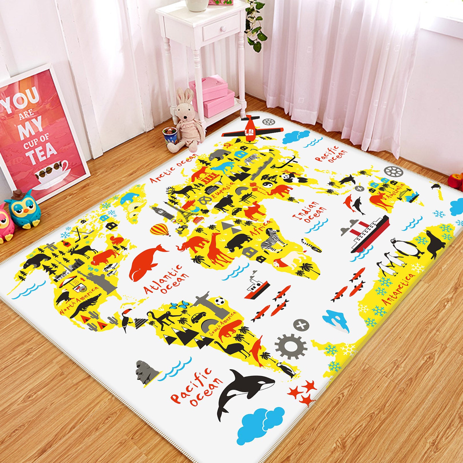 3D Color Country 235 World Map Non Slip Rug Mat