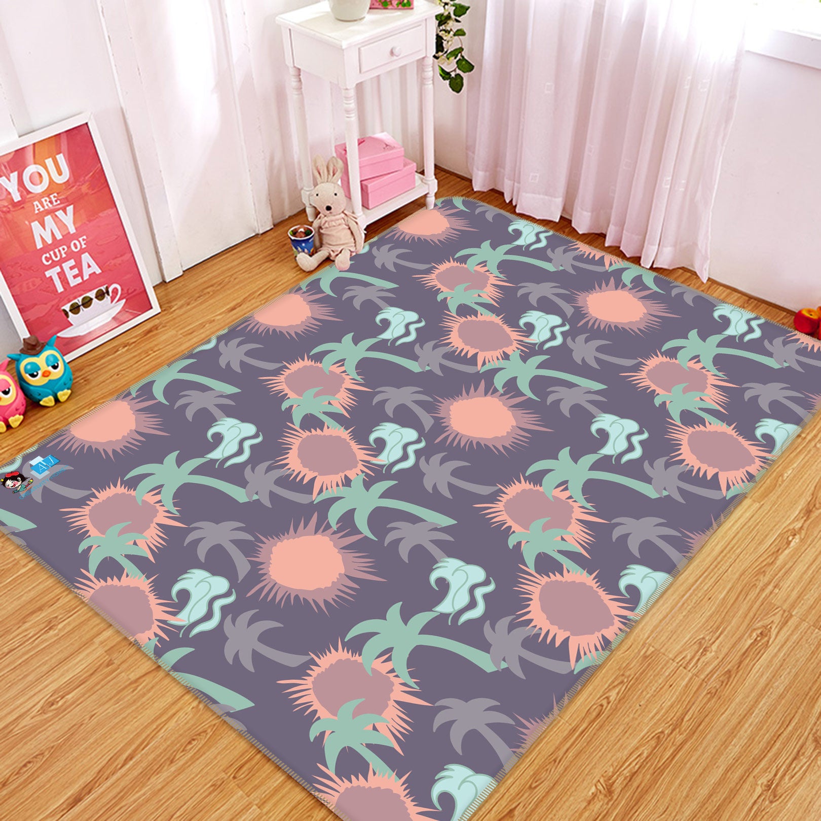3D Coconut Sun Pattern 9878 Kasumi Loffler Rug Non Slip Rug Mat