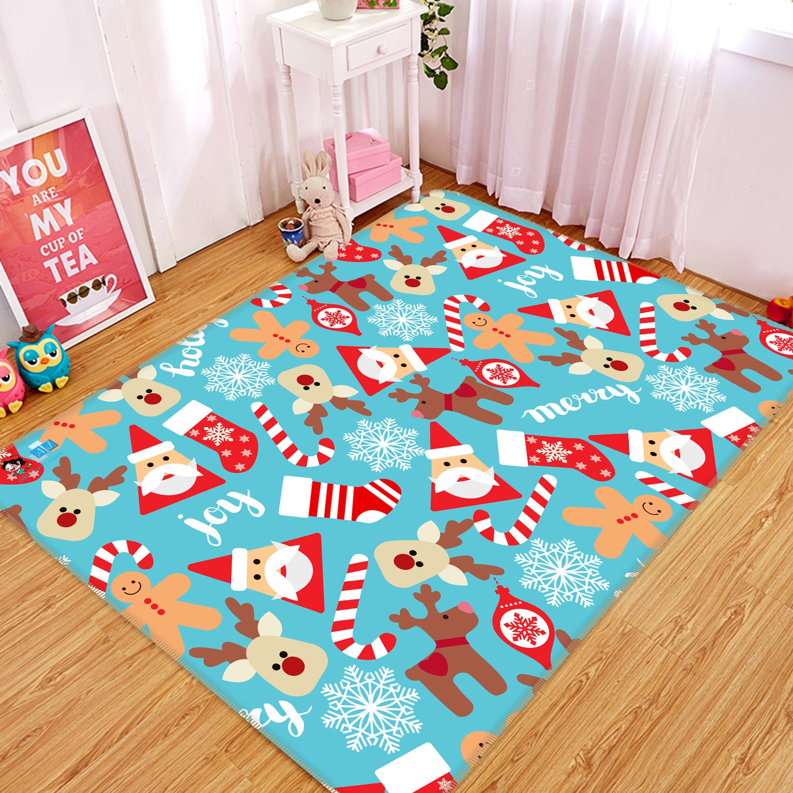 3D Santa Deer Pattern 56125 Christmas Non Slip Rug Mat Xmas