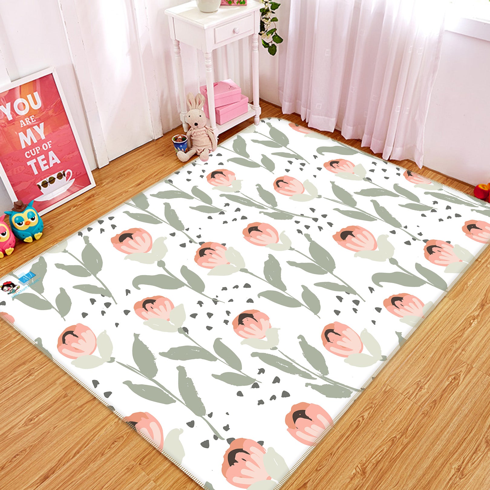 3D Pink Rose Flower 107132 Kashmira Jayaprakash Rug Non Slip Rug Mat