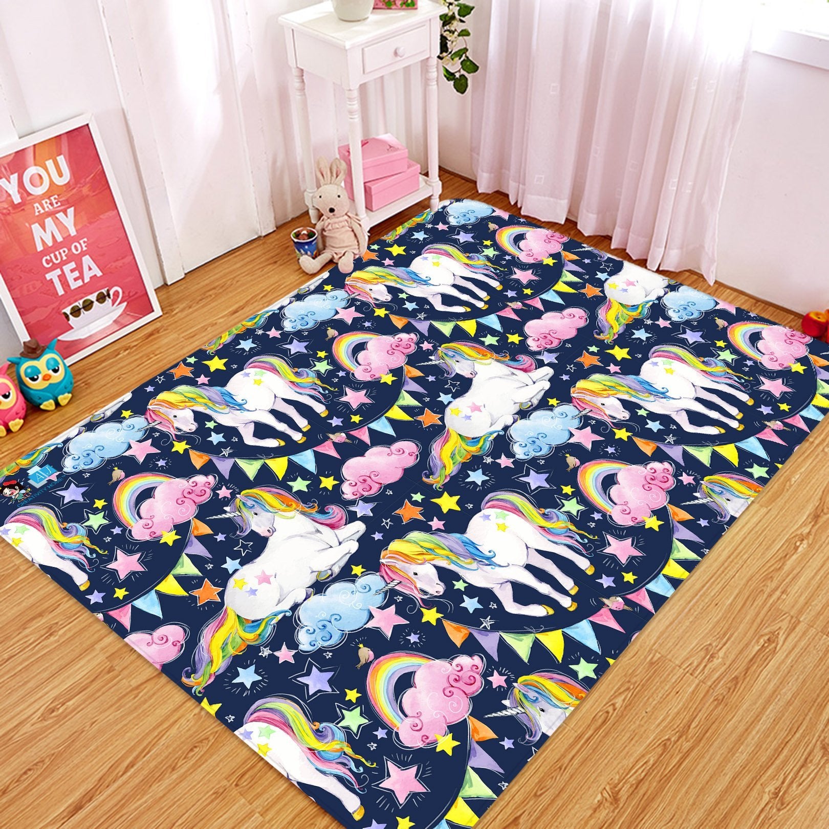 3D Rainbow Unicorn 27 Non Slip Rug Mat Mat AJ Creativity Home