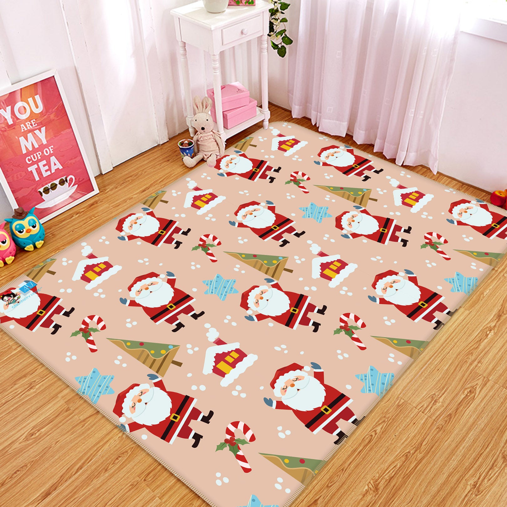 3D Little Santa Pattern 56255 Christmas Non Slip Rug Mat Xmas