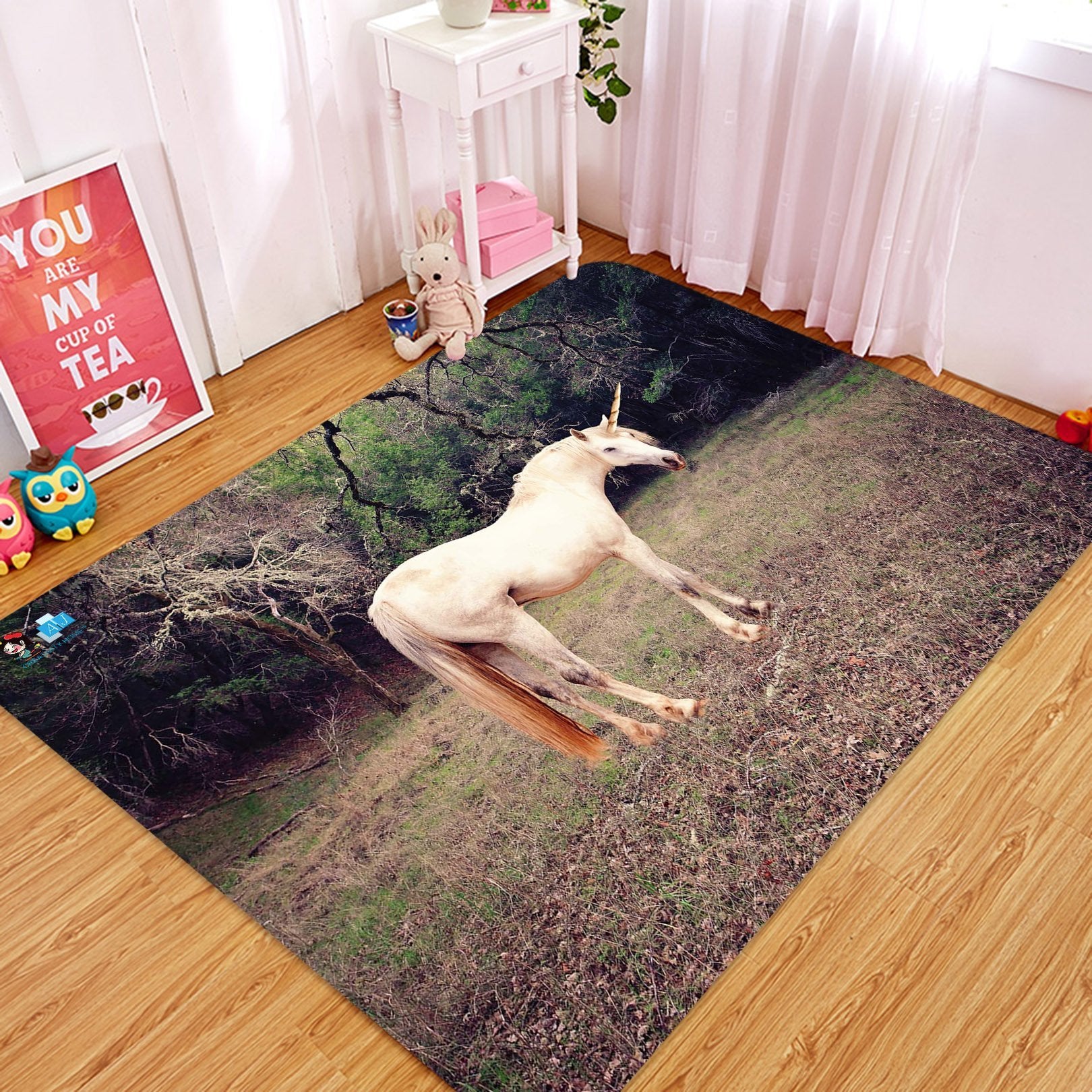 3D Wood Unicorn 03 Non Slip Rug Mat Mat AJ Creativity Home