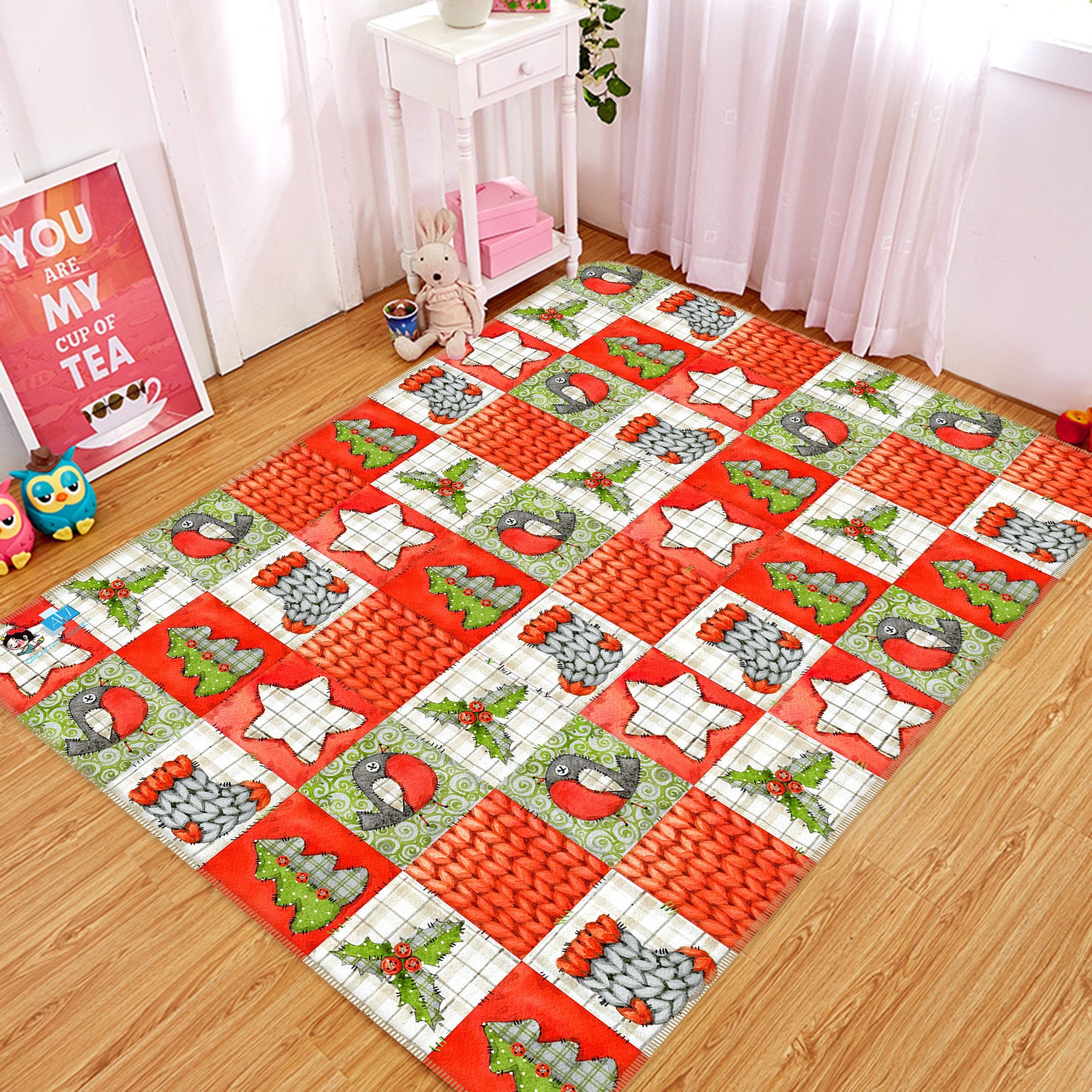 3D Tree Star Sock Checkered 56119 Christmas Non Slip Rug Mat Xmas