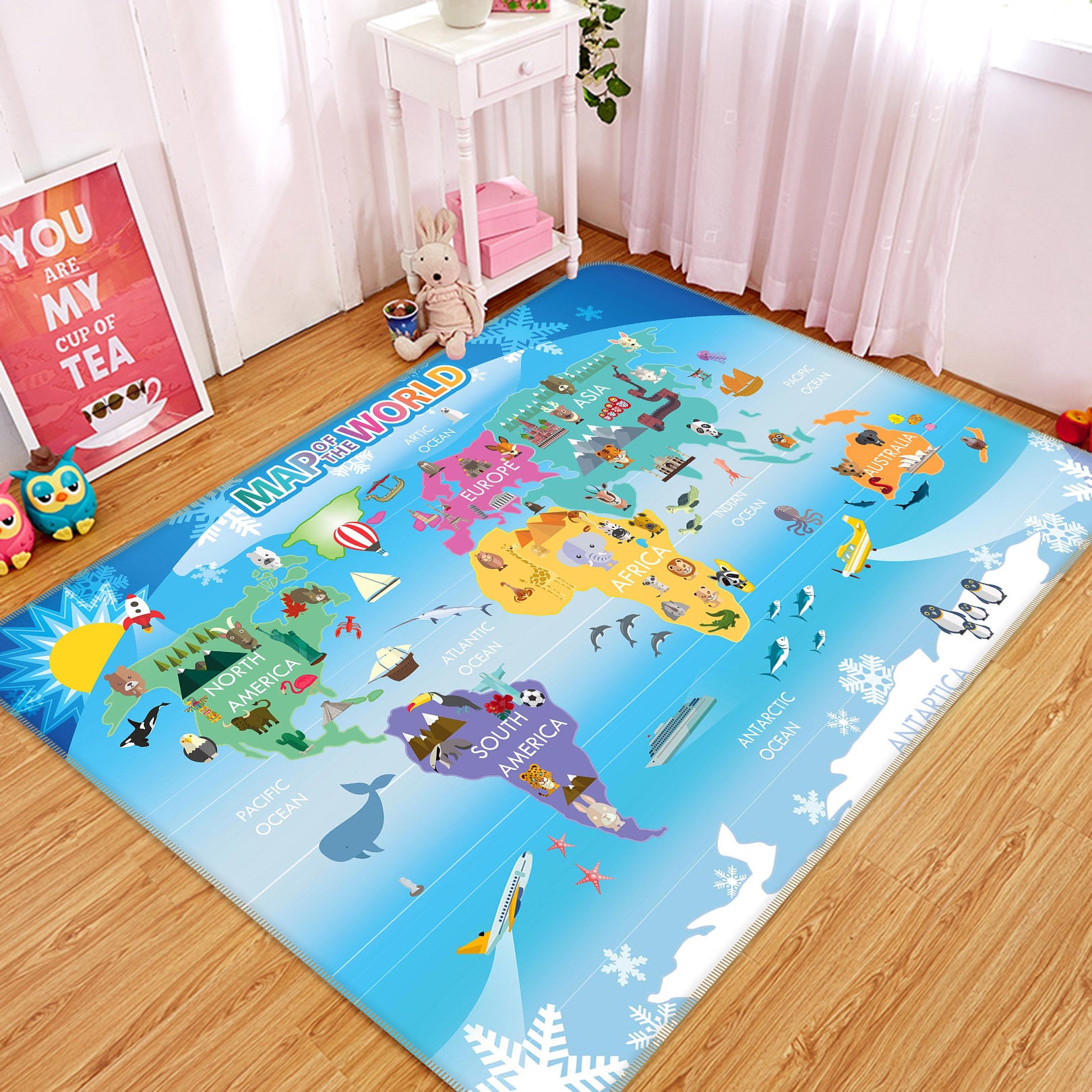 3D Painted Mountain Peak 275 World Map Non Slip Rug Mat