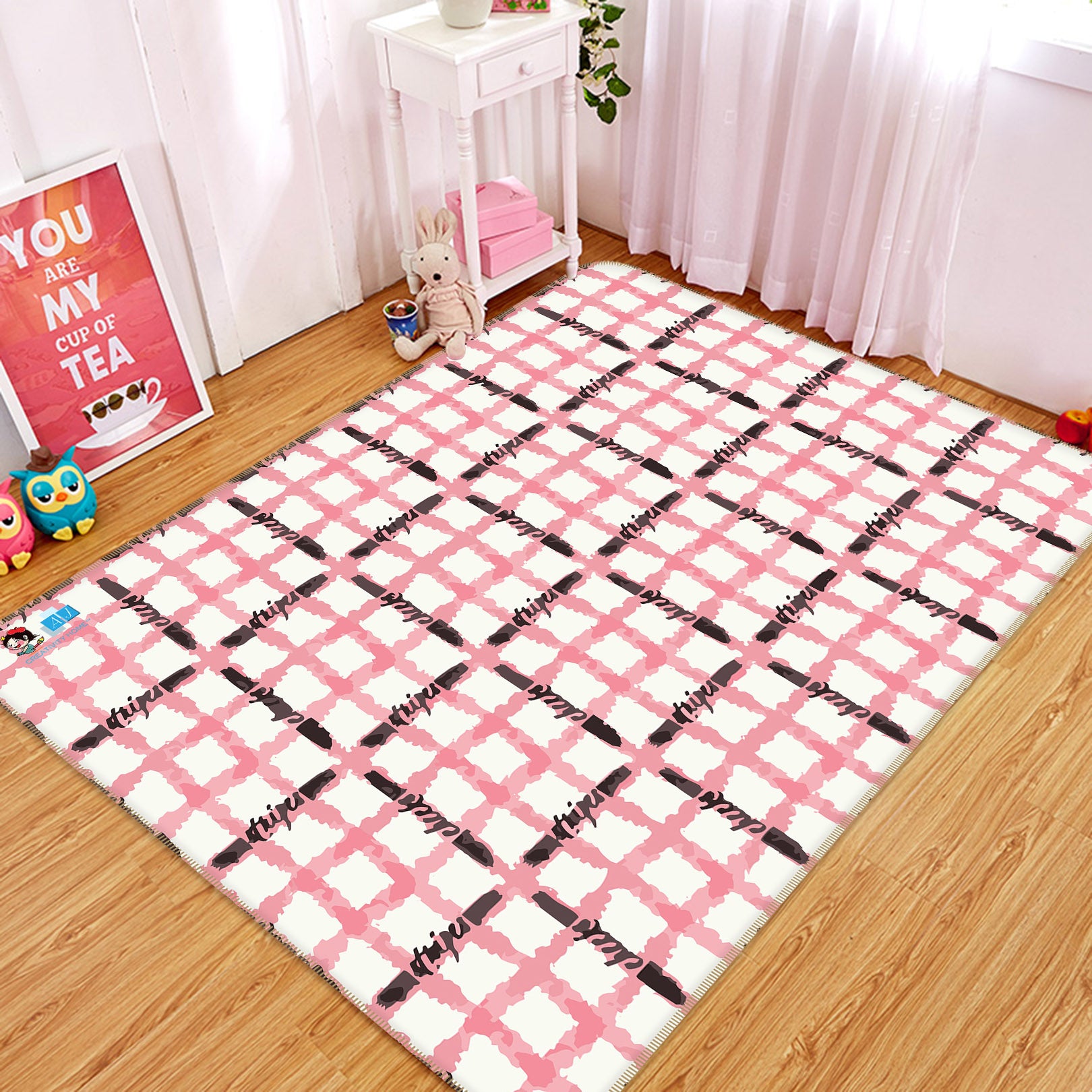 3D Pink Black Plaid Lines 10780 Kashmira Jayaprakash Rug Non Slip Rug Mat