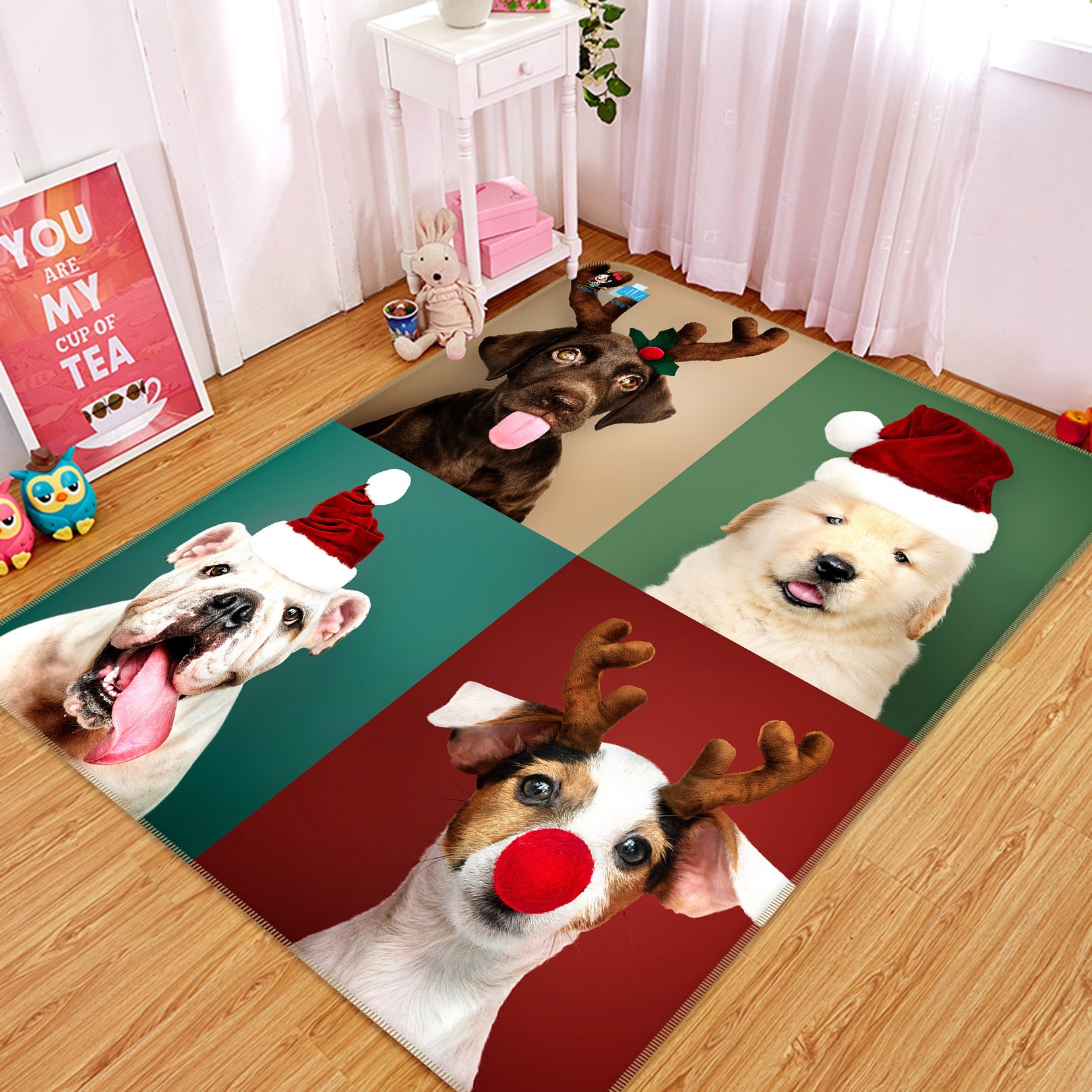 3D Four Dogs 57012 Christmas Non Slip Rug Mat Xmas