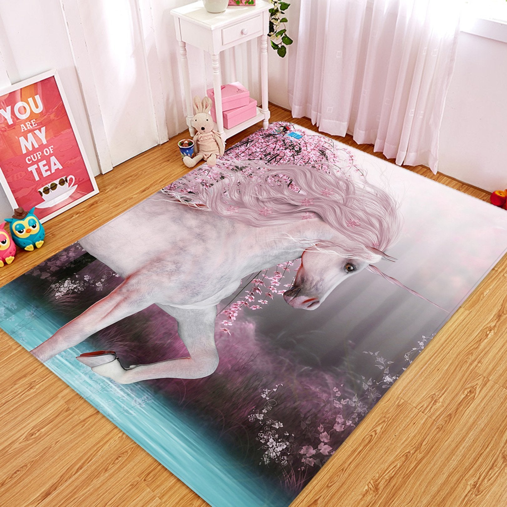 3D Peach Blossom Unicorn 98 Non Slip Rug Mat Mat AJ Creativity Home