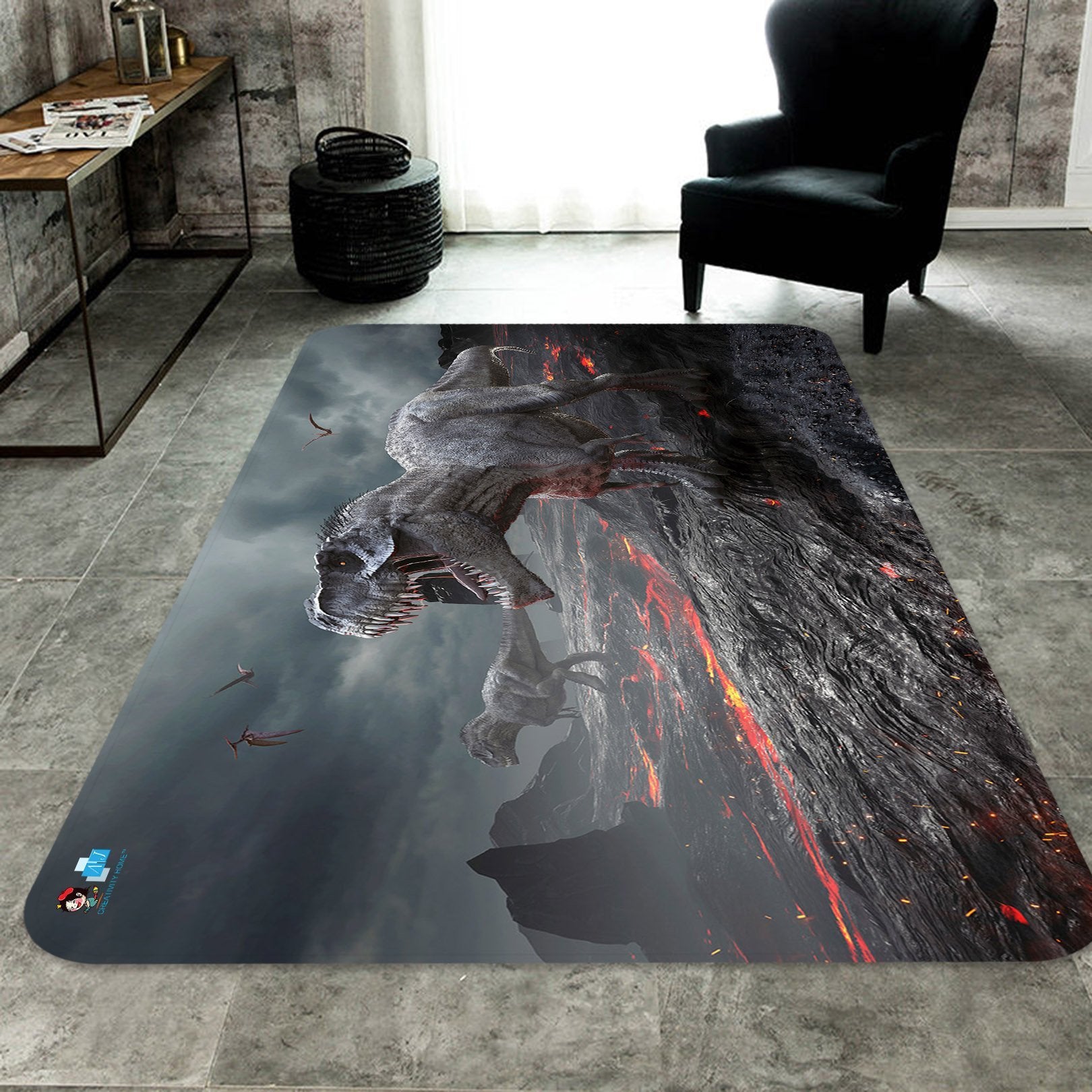 3D Volcano Tyrannosaurus 07 Non Slip Rug Mat Mat AJ Creativity Home