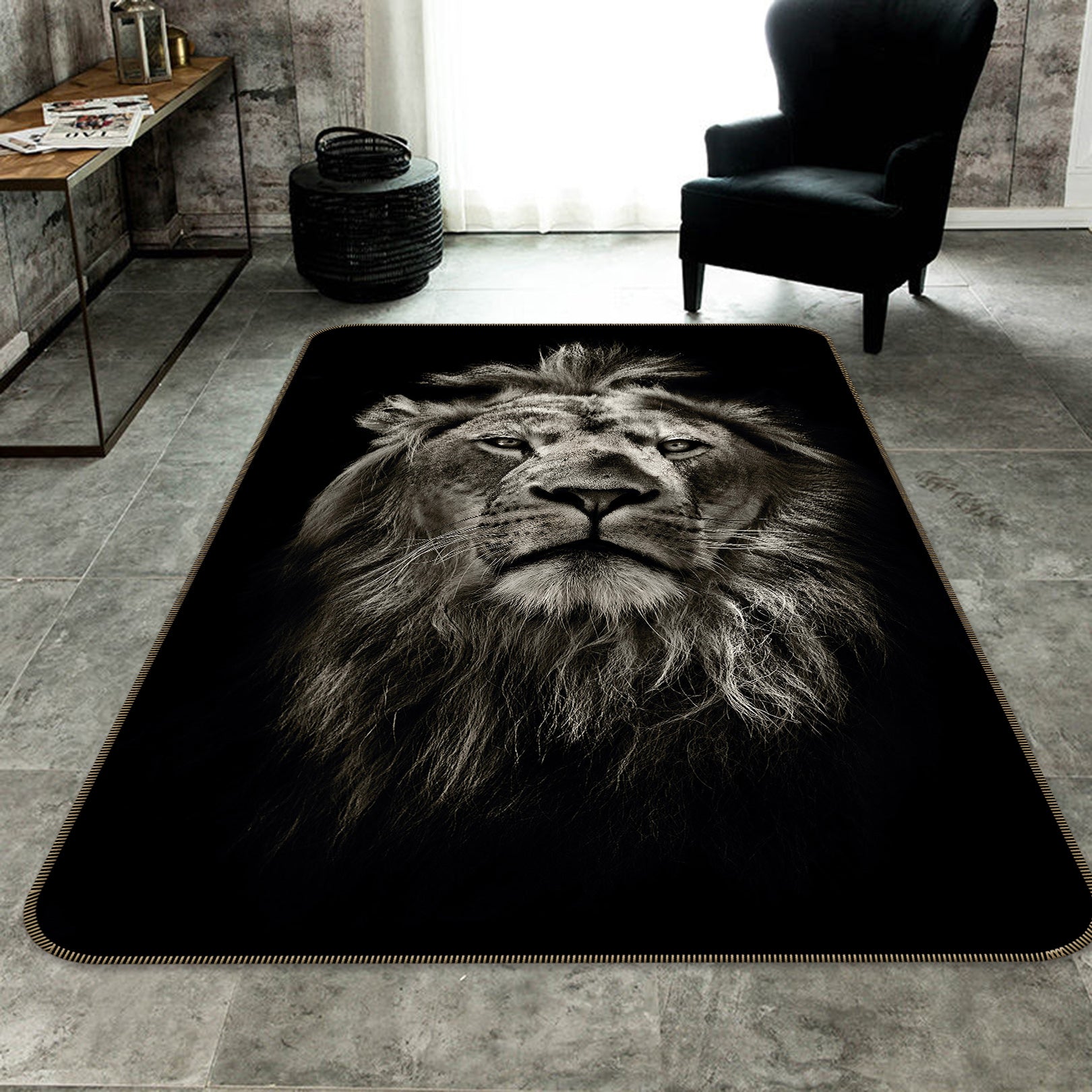 3D Black Lion 192 Animal Non Slip Rug Mat