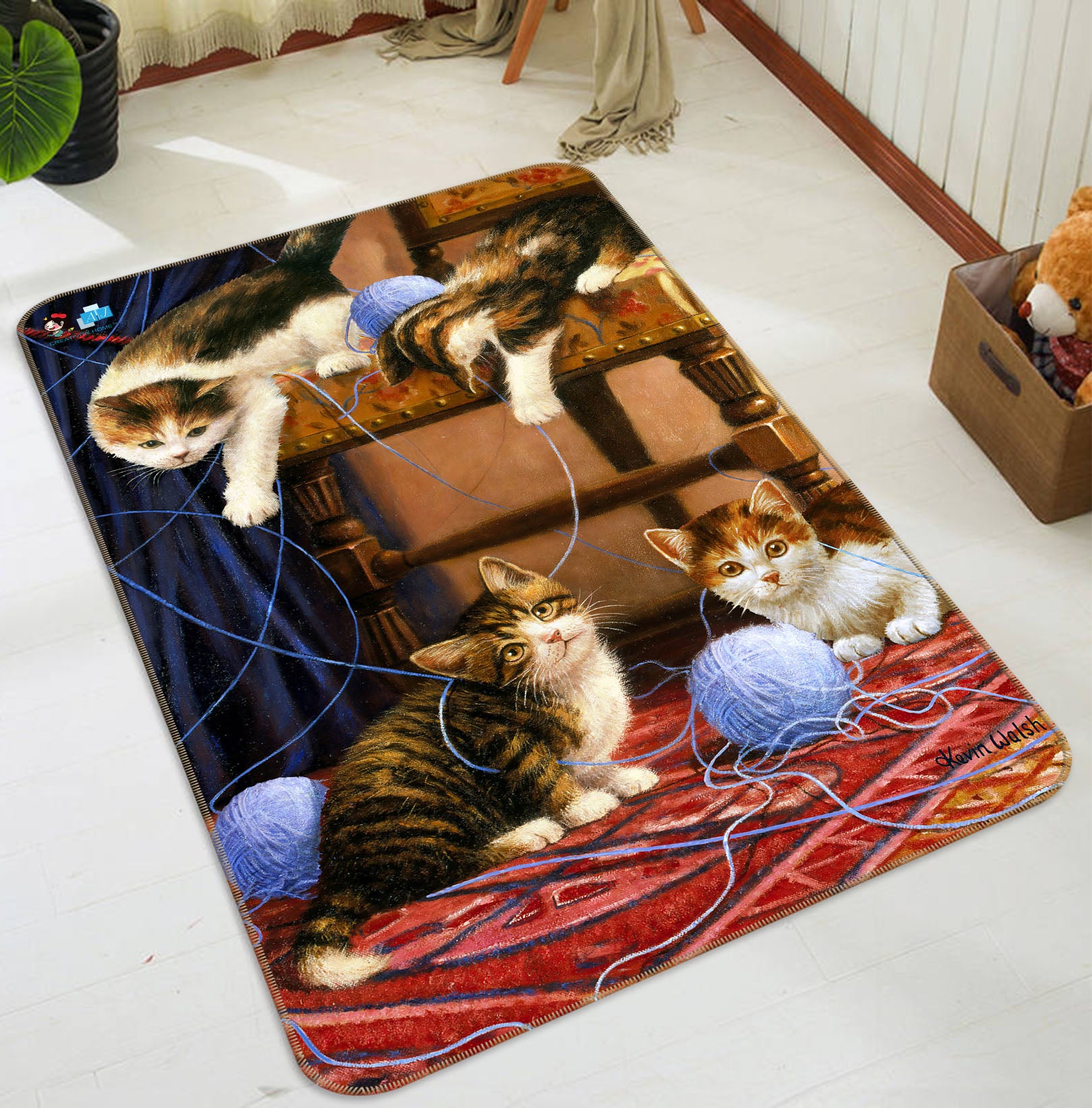 3D Cat Wool 028 Kevin Walsh Rug Non Slip Rug Mat