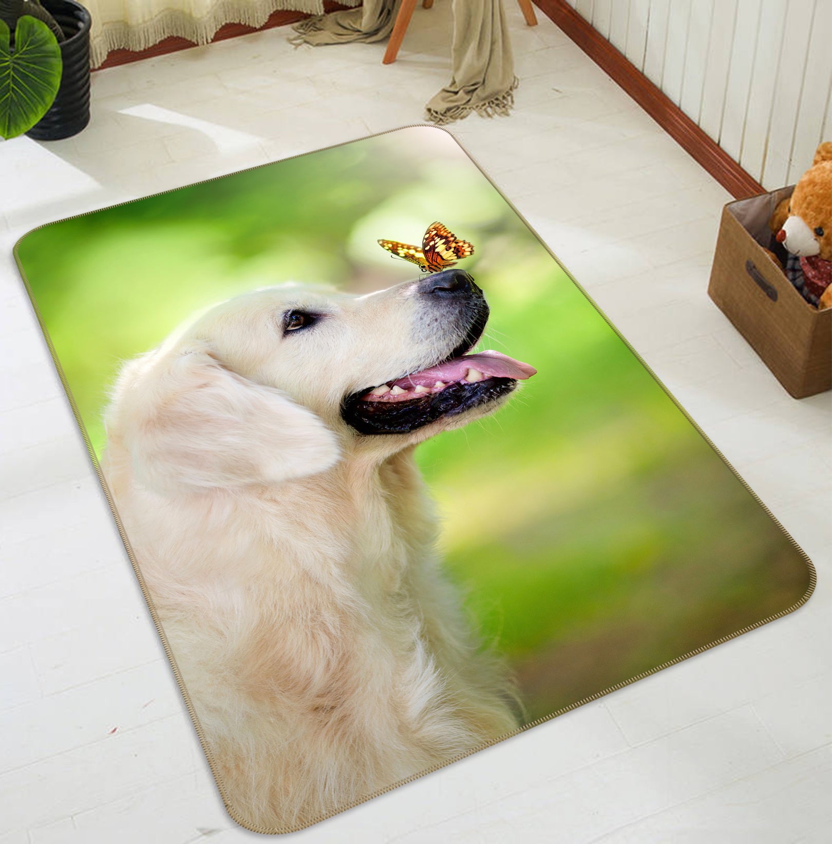 3D Labrador Butterfly 189 Animal Non Slip Rug Mat