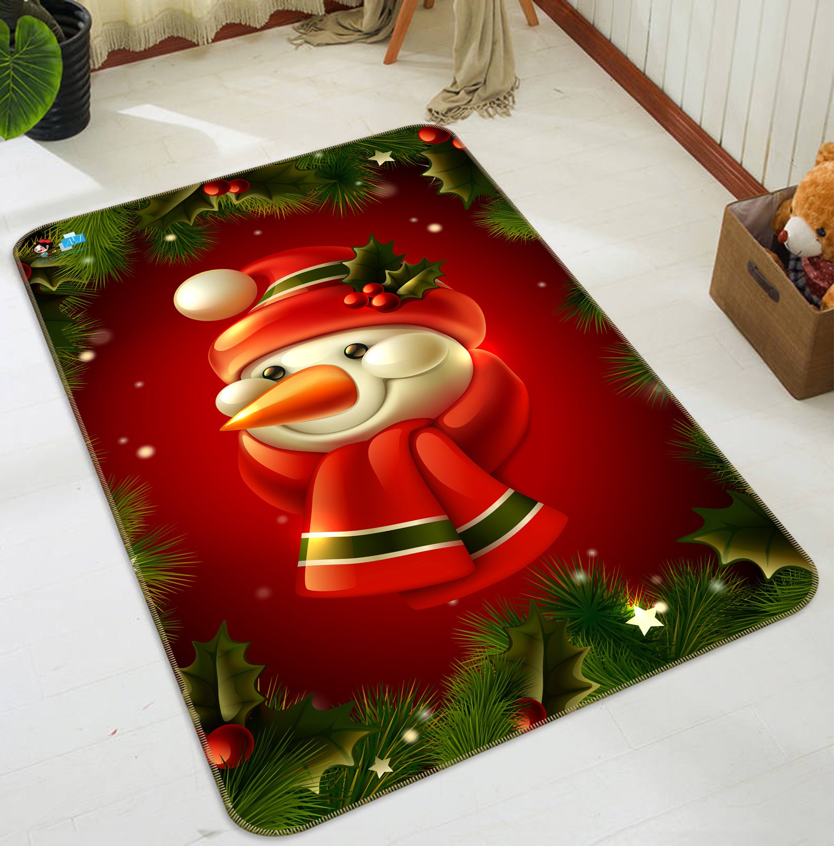 3D Snowman Scarf 57017 Christmas Non Slip Rug Mat Xmas