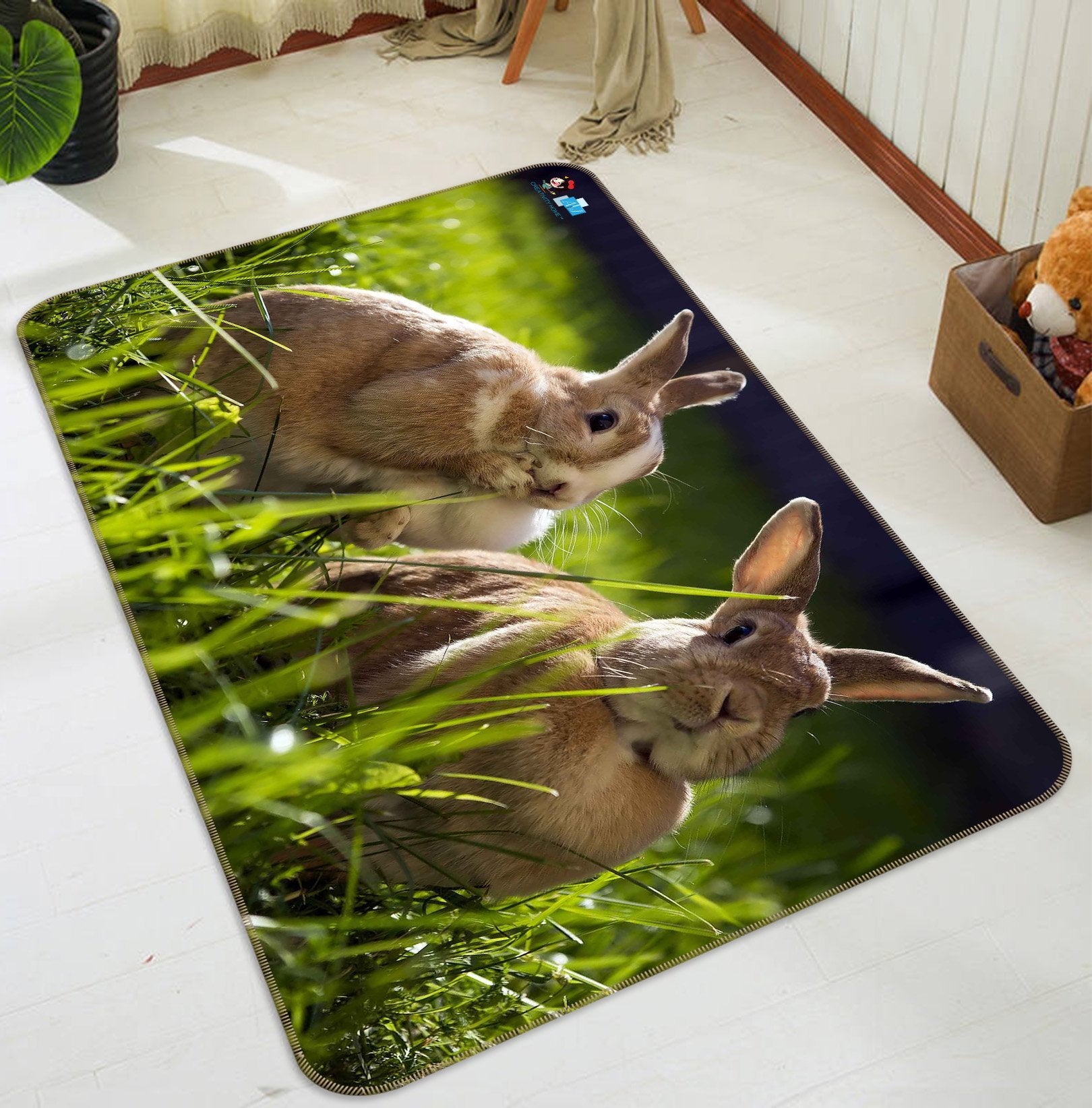3D Grassland Rabbits 287 Non Slip Rug Mat Mat AJ Creativity Home