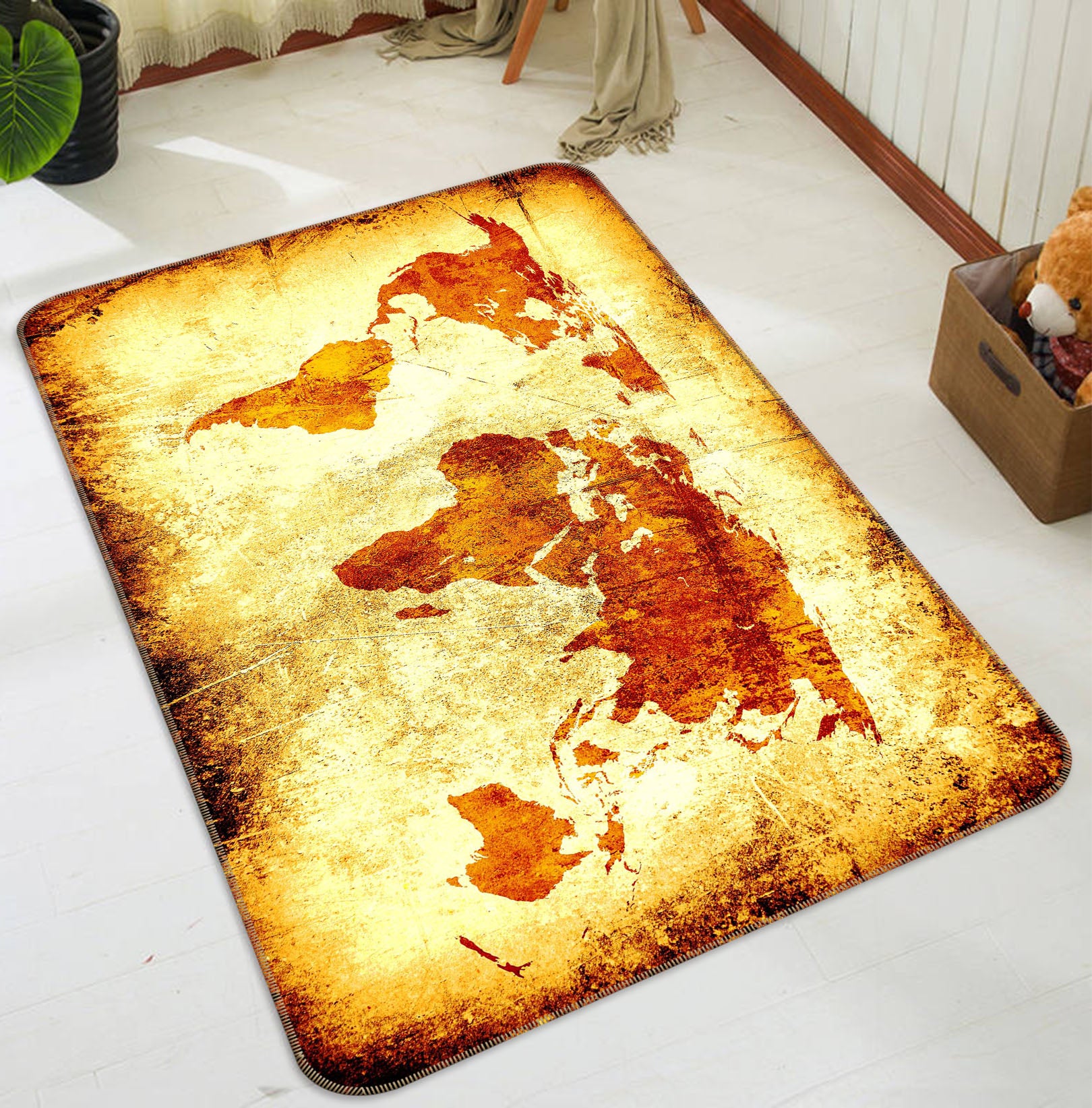 3D Golden Light 230 World Map Non Slip Rug Mat