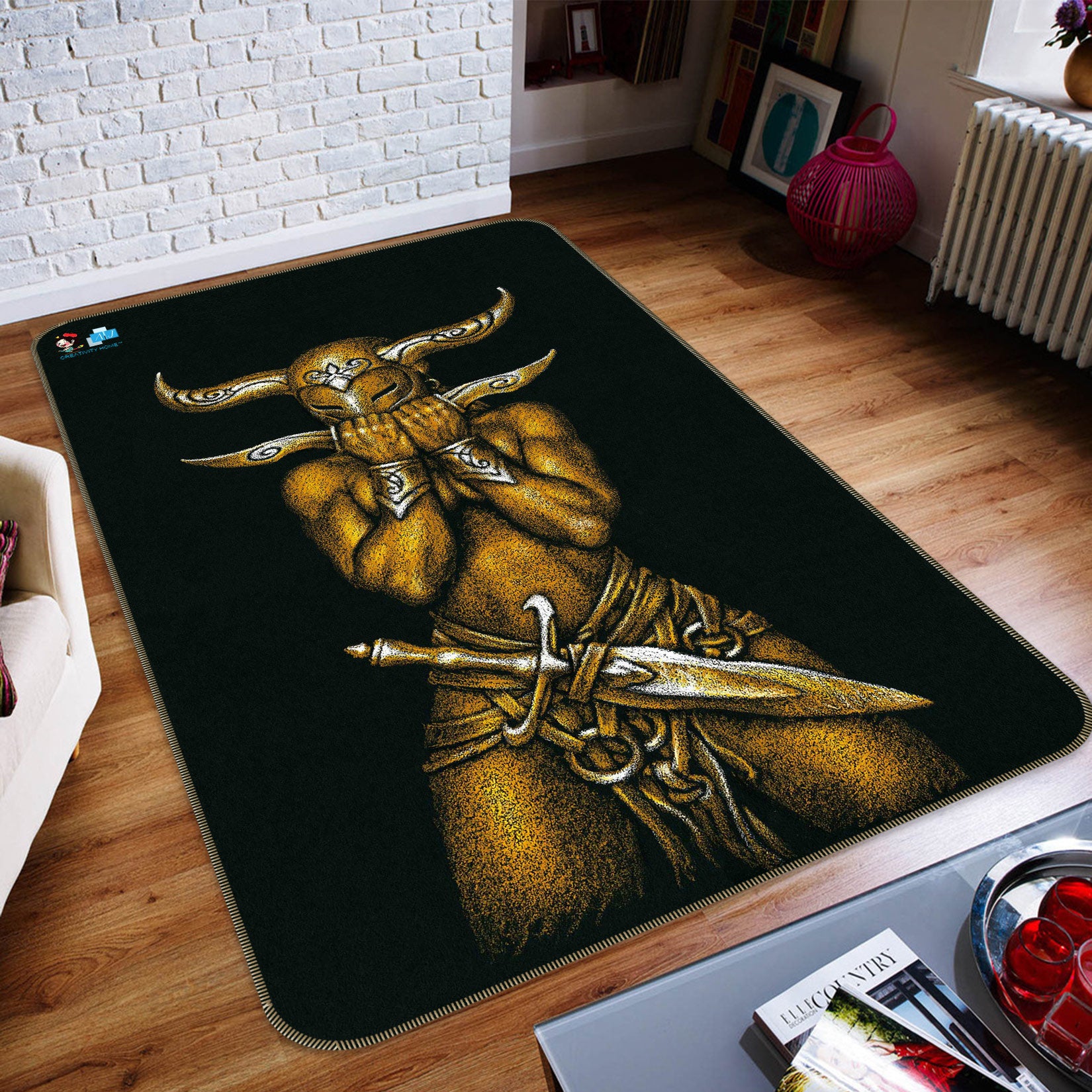 3D Sword Horn Mask Man 6025 Ciruelo Rug Non Slip Rug Mat