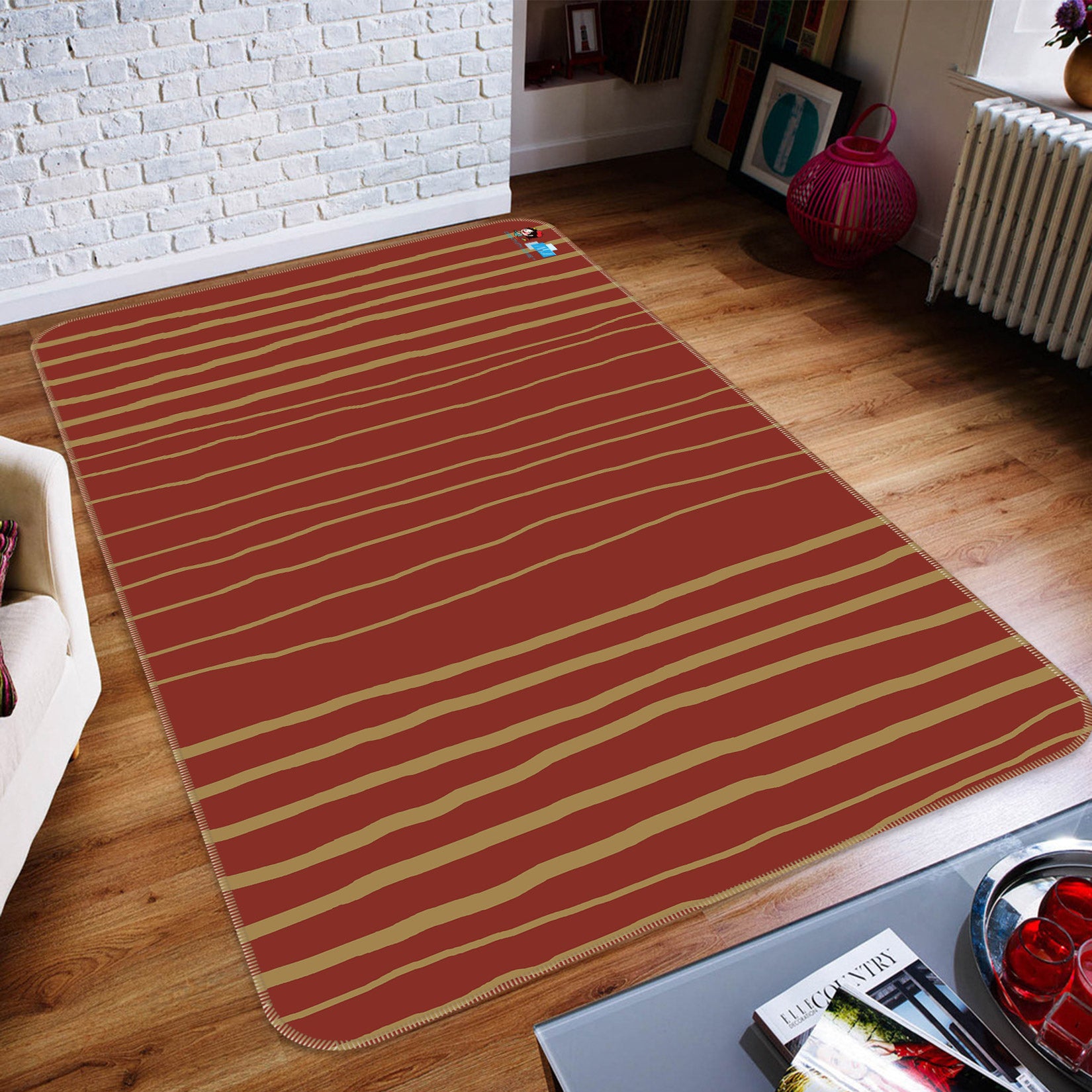 3D Red Yellow Stripes 9883 Kasumi Loffler Rug Non Slip Rug Mat