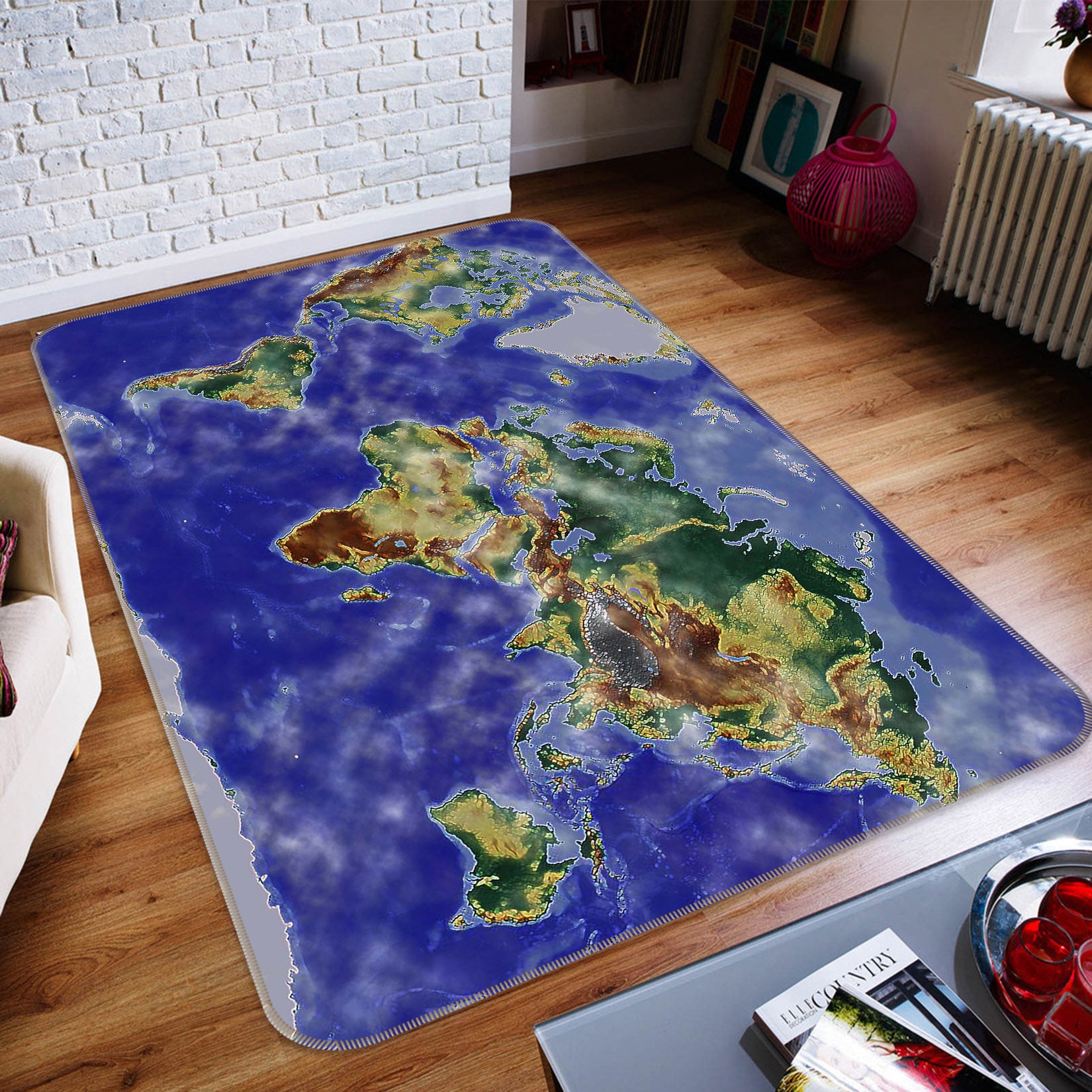 3D Coastal Island 302 World Map Non Slip Rug Mat