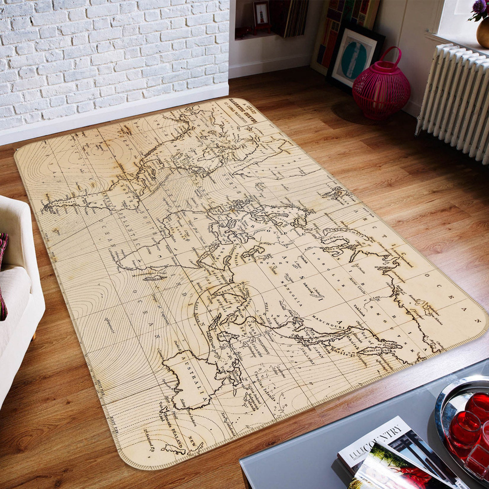 3D Dense Line 222 World Map Non Slip Rug Mat