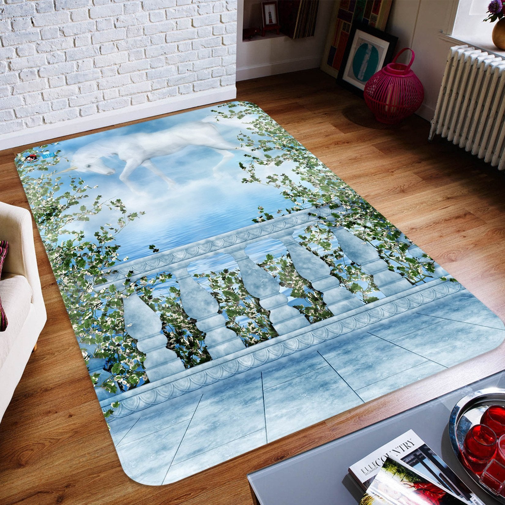 3D Balcony Sky Unicorn 94 Non Slip Rug Mat Mat AJ Creativity Home