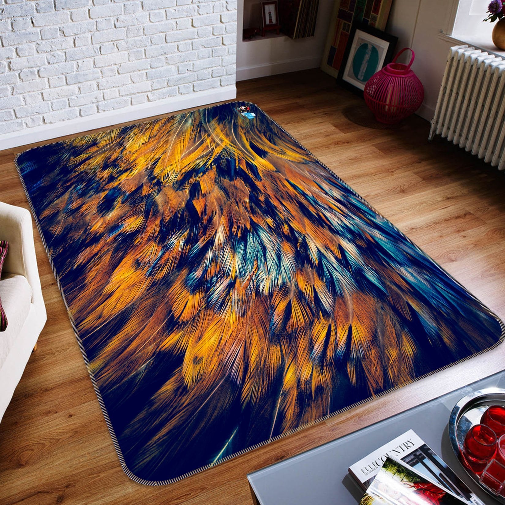 3D Golden Feather 10 Non Slip Rug Mat Mat AJ Creativity Home