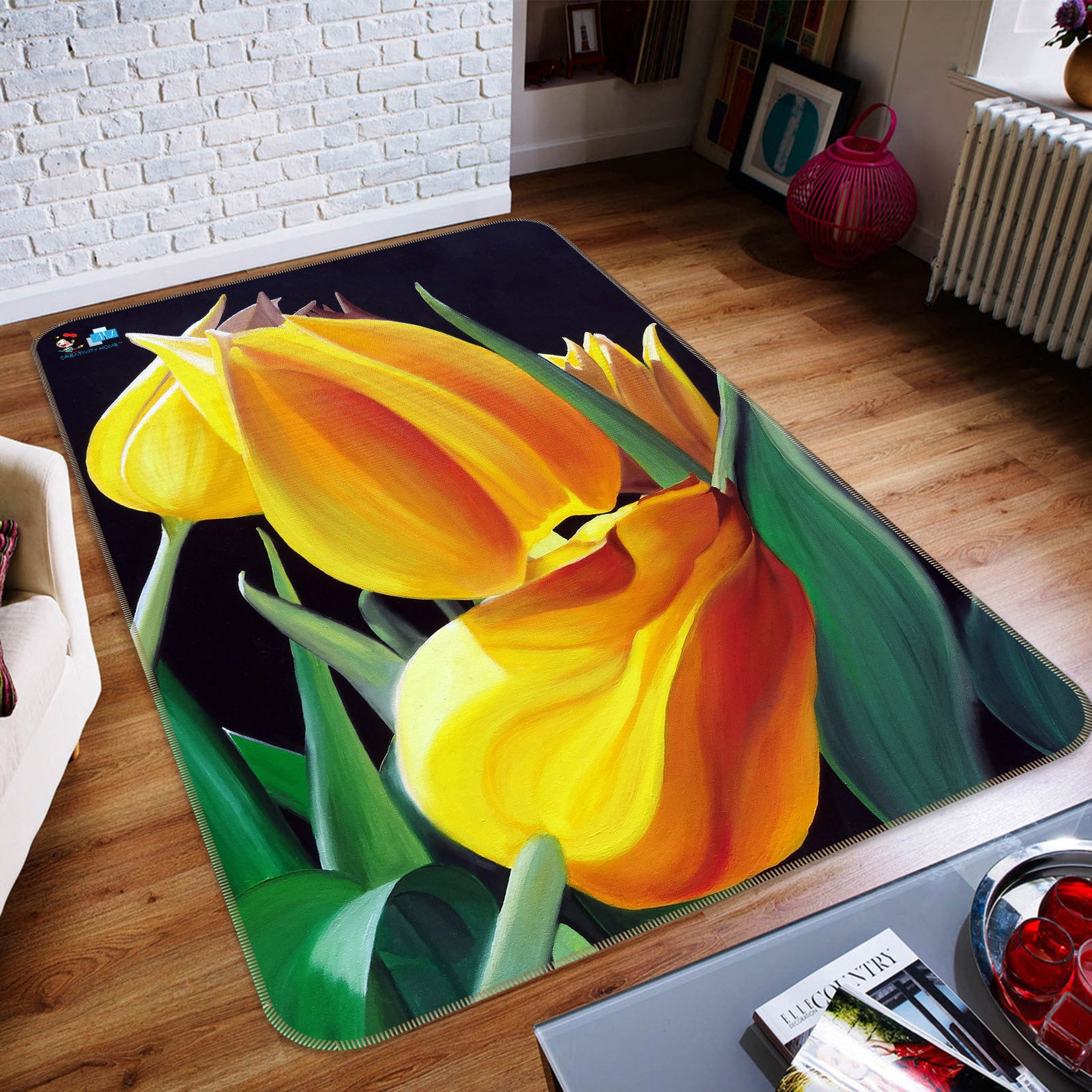 3D Yellow Flowers 11169 Matthew Holden Bates Rug Non Slip Rug Mat