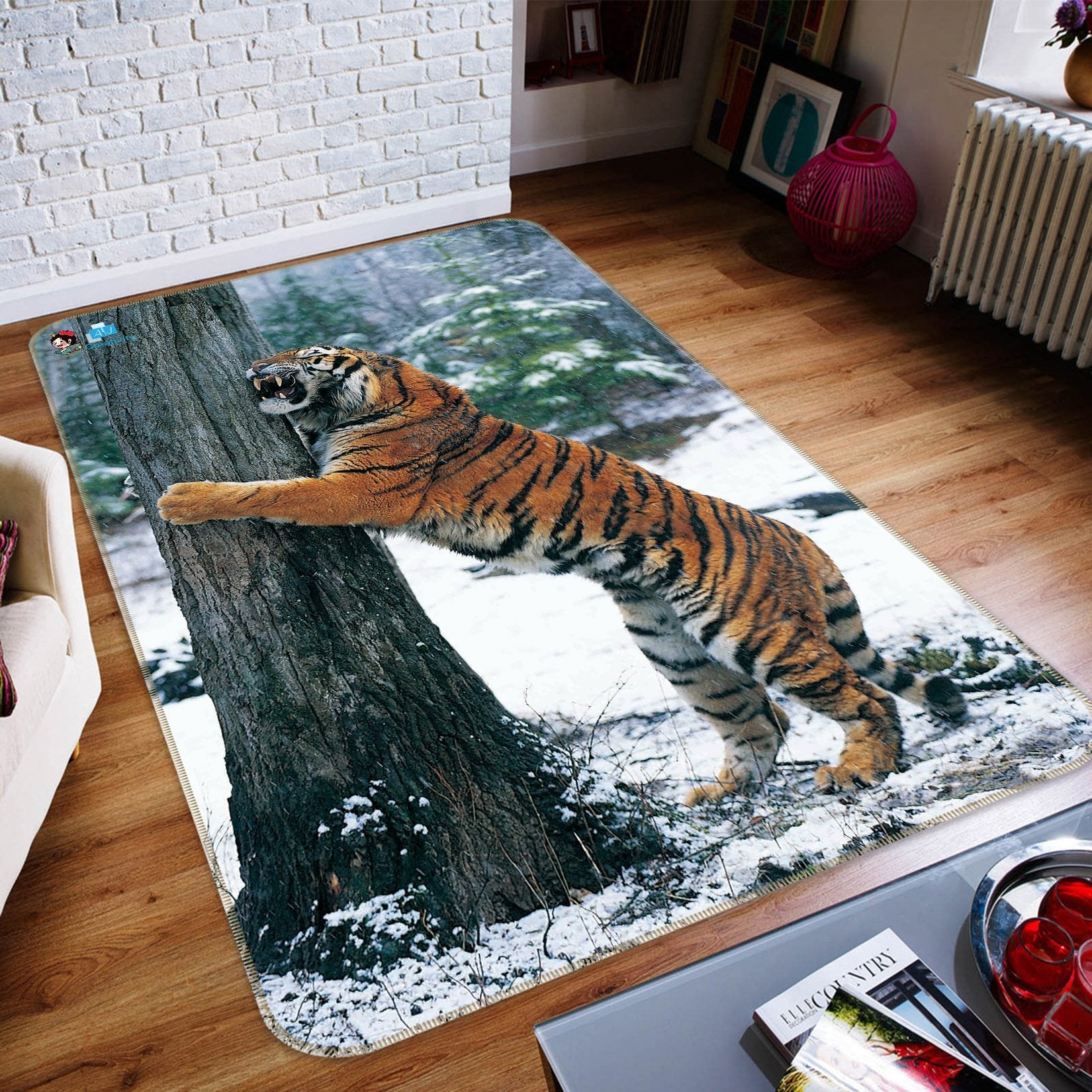 3D Forest Funny Tiger 220 Non Slip Rug Mat Mat AJ Creativity Home
