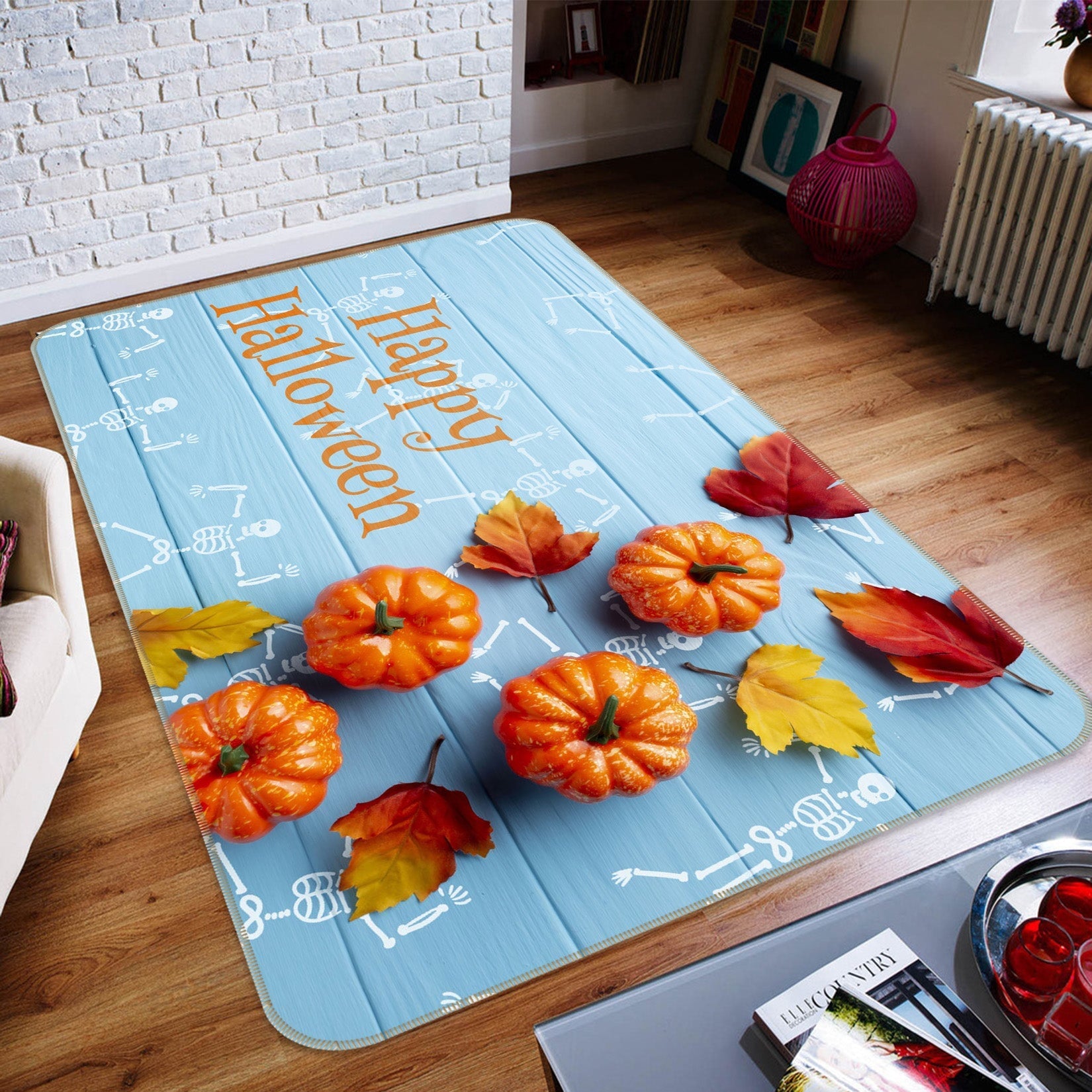 3D Cute Pumpkin Leaf 214 Halloween Non Slip Rug Mat Mat AJ Creativity Home