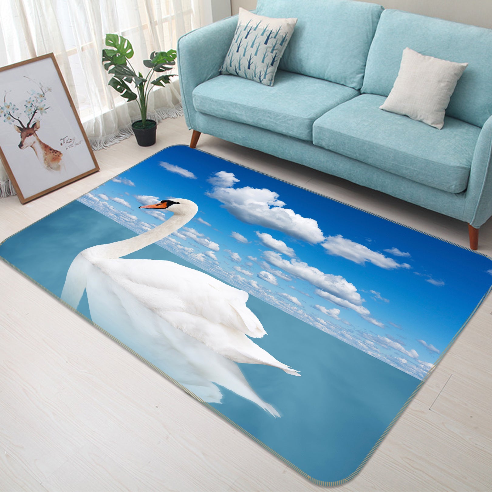 3D Swan Lake 080 Animal Non Slip Rug Mat