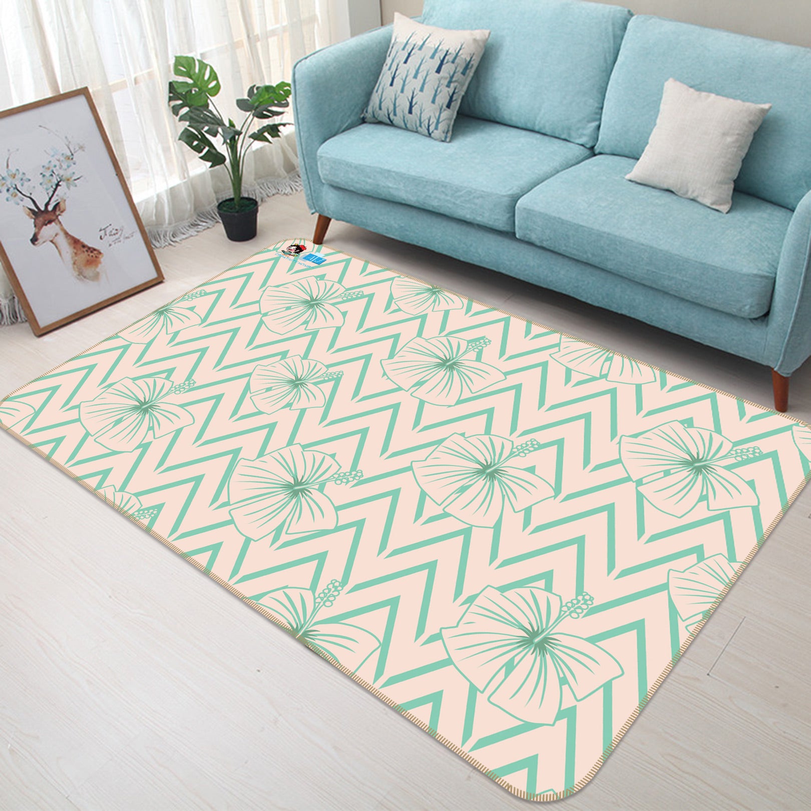 3D Green Striped Flower Lines 9874 Kasumi Loffler Rug Non Slip Rug Mat