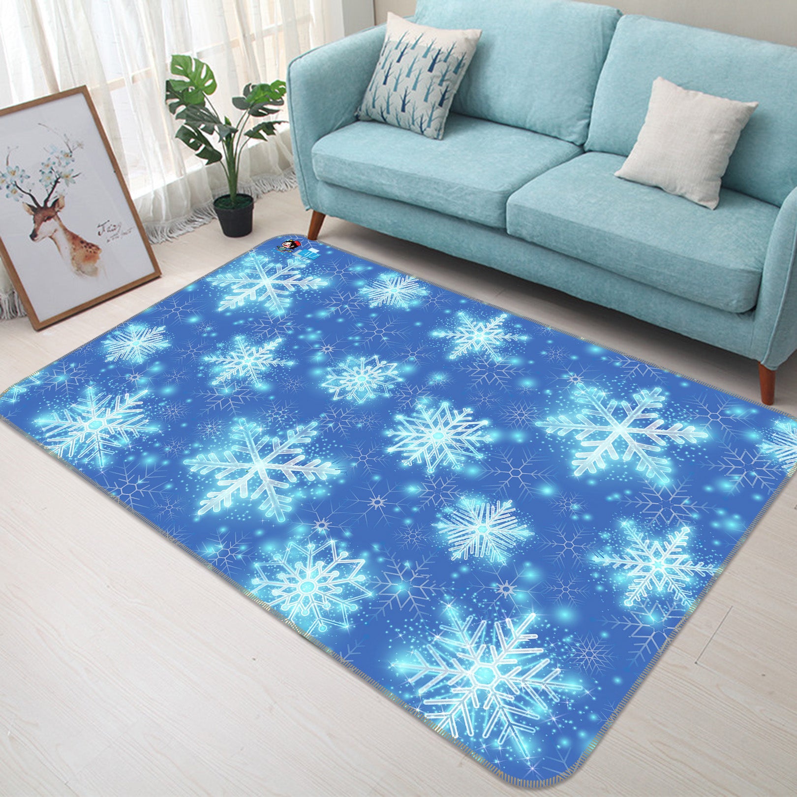 3D Blue Snowflakes 56203 Christmas Non Slip Rug Mat Xmas