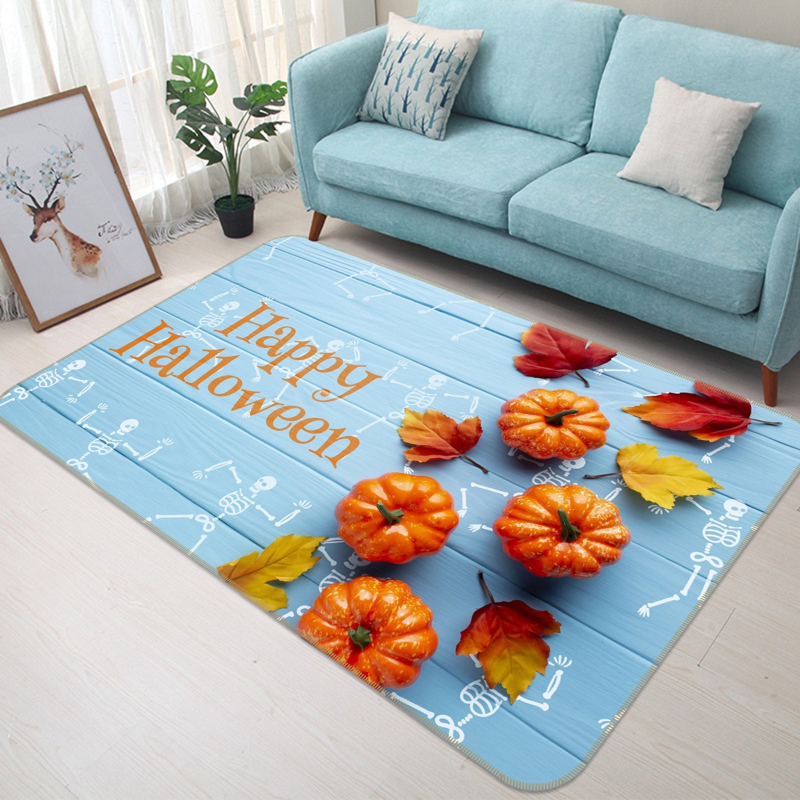 3D Cute Pumpkin Leaf 214 Halloween Non Slip Rug Mat Mat AJ Creativity Home