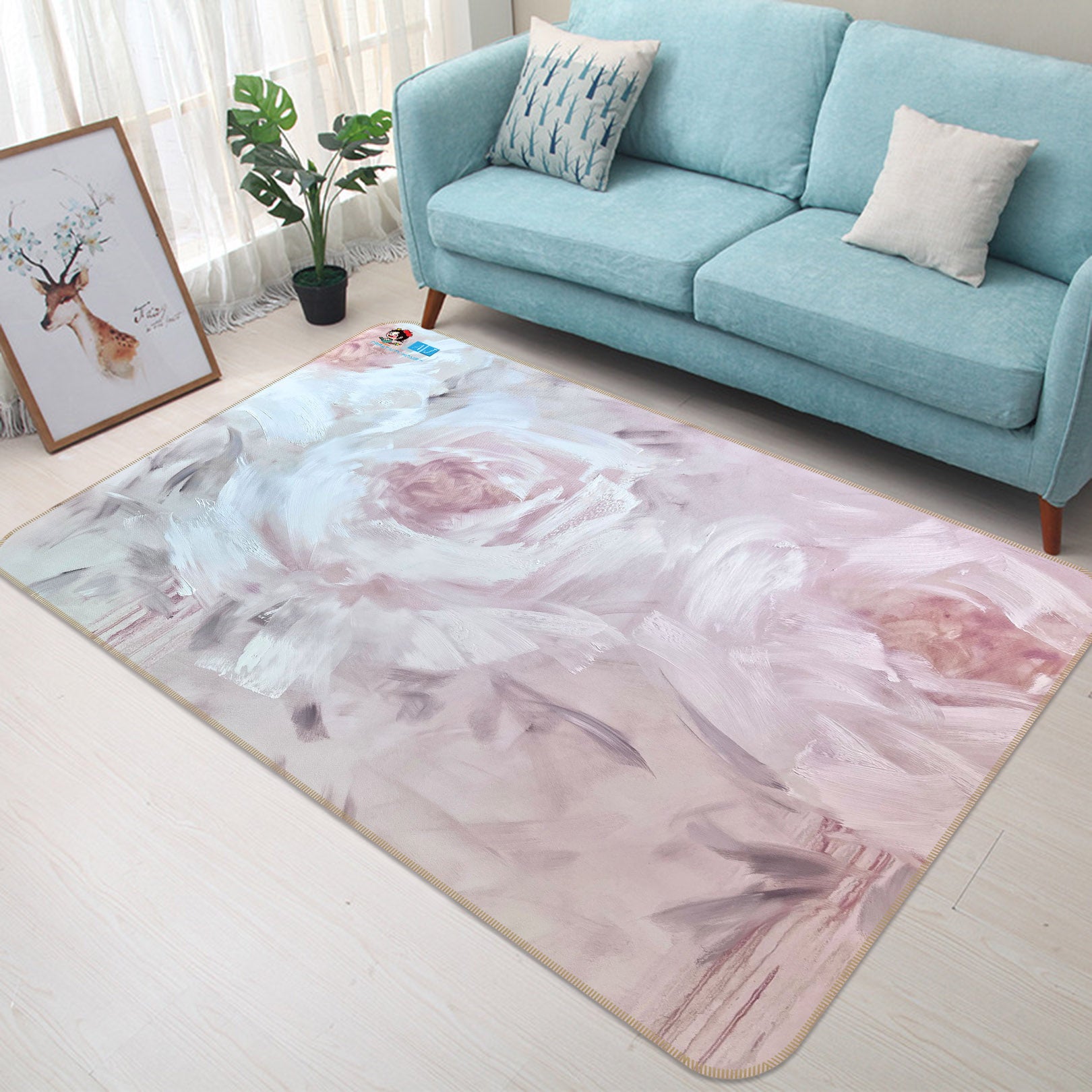 3D Pink Flower 3861 Skromova Marina Rug Non Slip Rug Mat