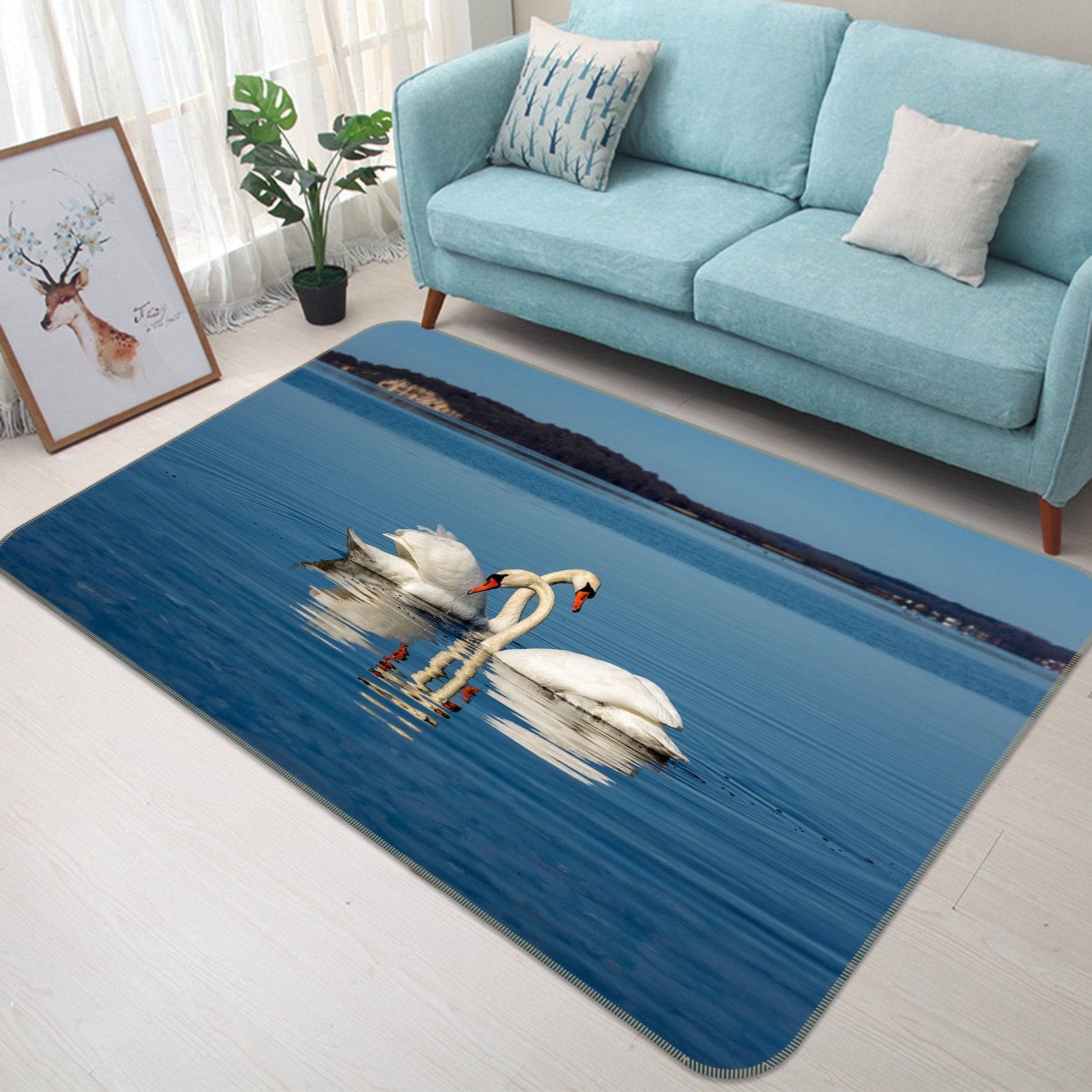 3D Swan Playing 637 Animal Non Slip Rug Mat Mat AJ Creativity Home