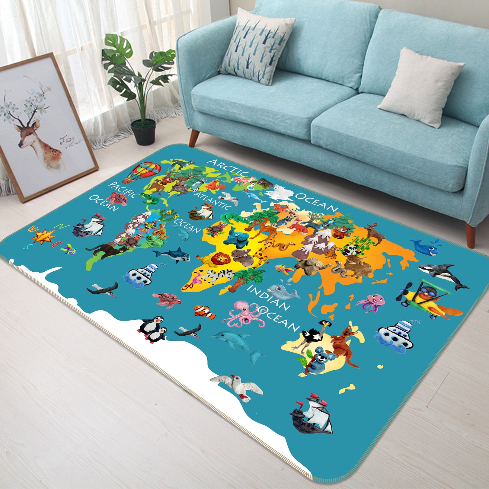 3D Colored Island 277 World Map Non Slip Rug Mat