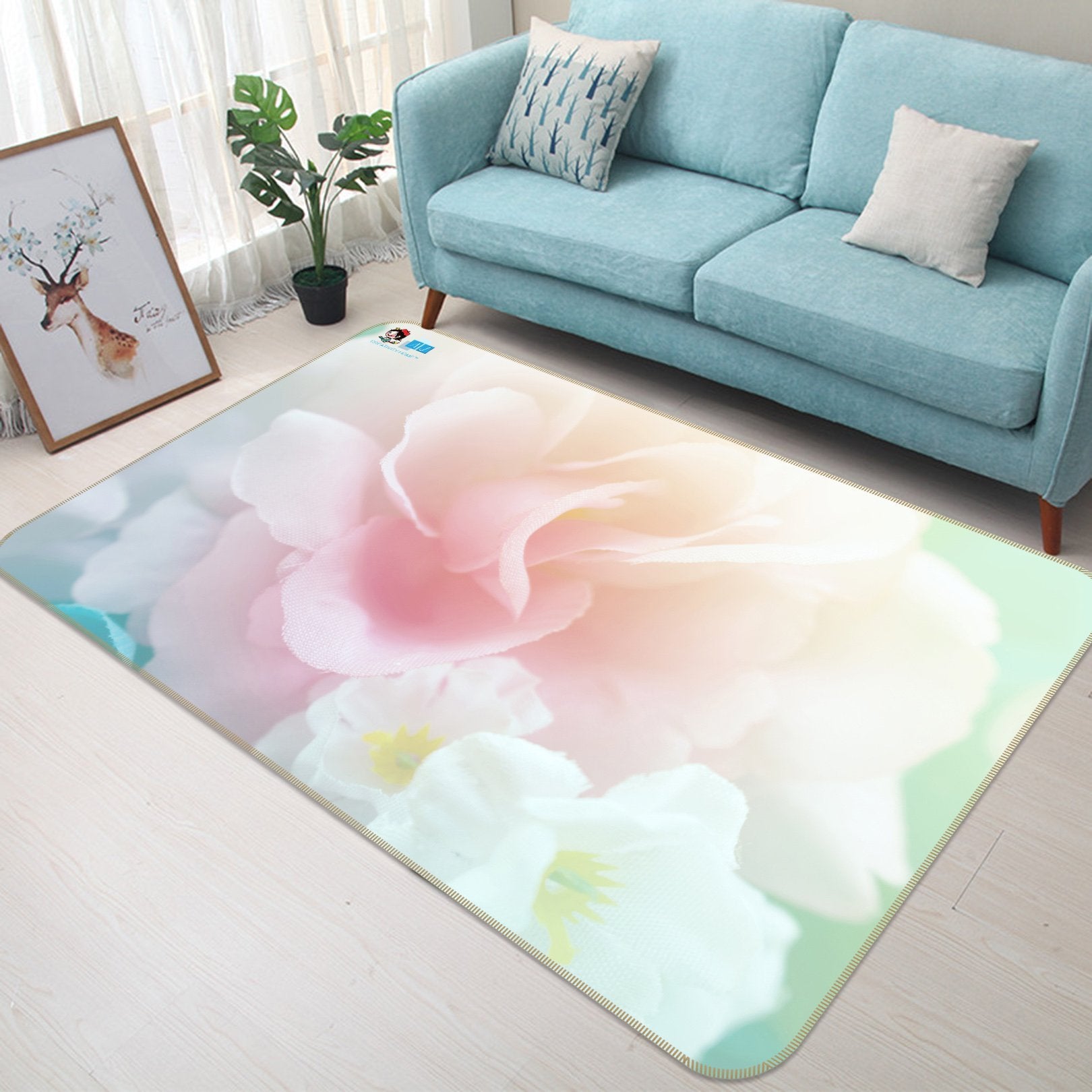 3D Powder Rose 333 Non Slip Rug Mat Mat AJ Creativity Home