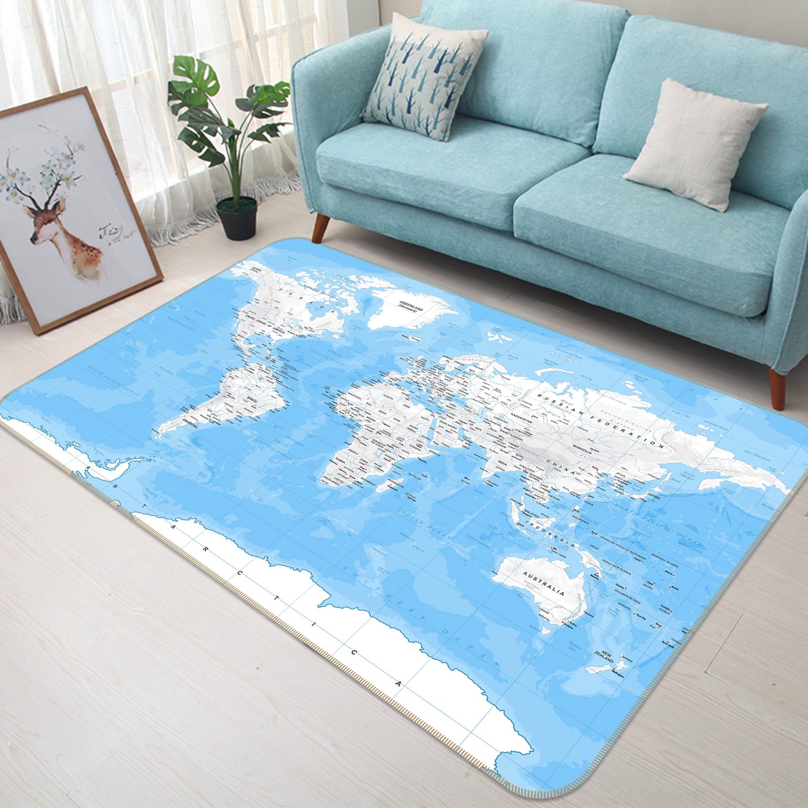 3D Blue Sky White Clouds 286 World Map Non Slip Rug Mat