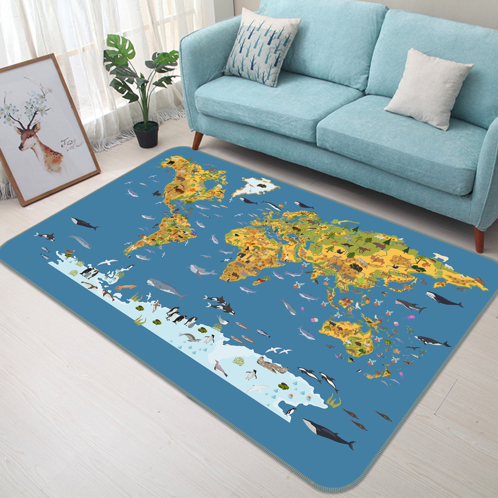 3D Beautiful World 301 World Map Non Slip Rug Mat
