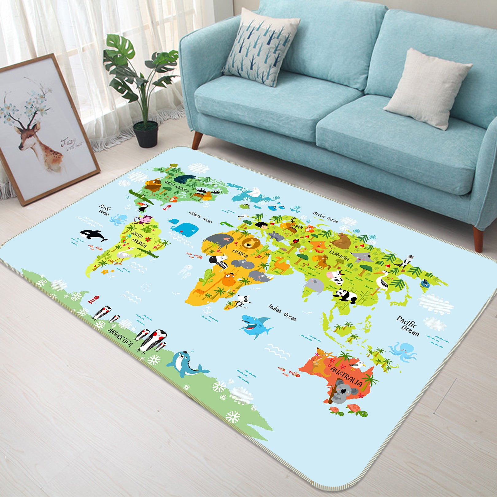 3D Colored Island 241 World Map Non Slip Rug Mat
