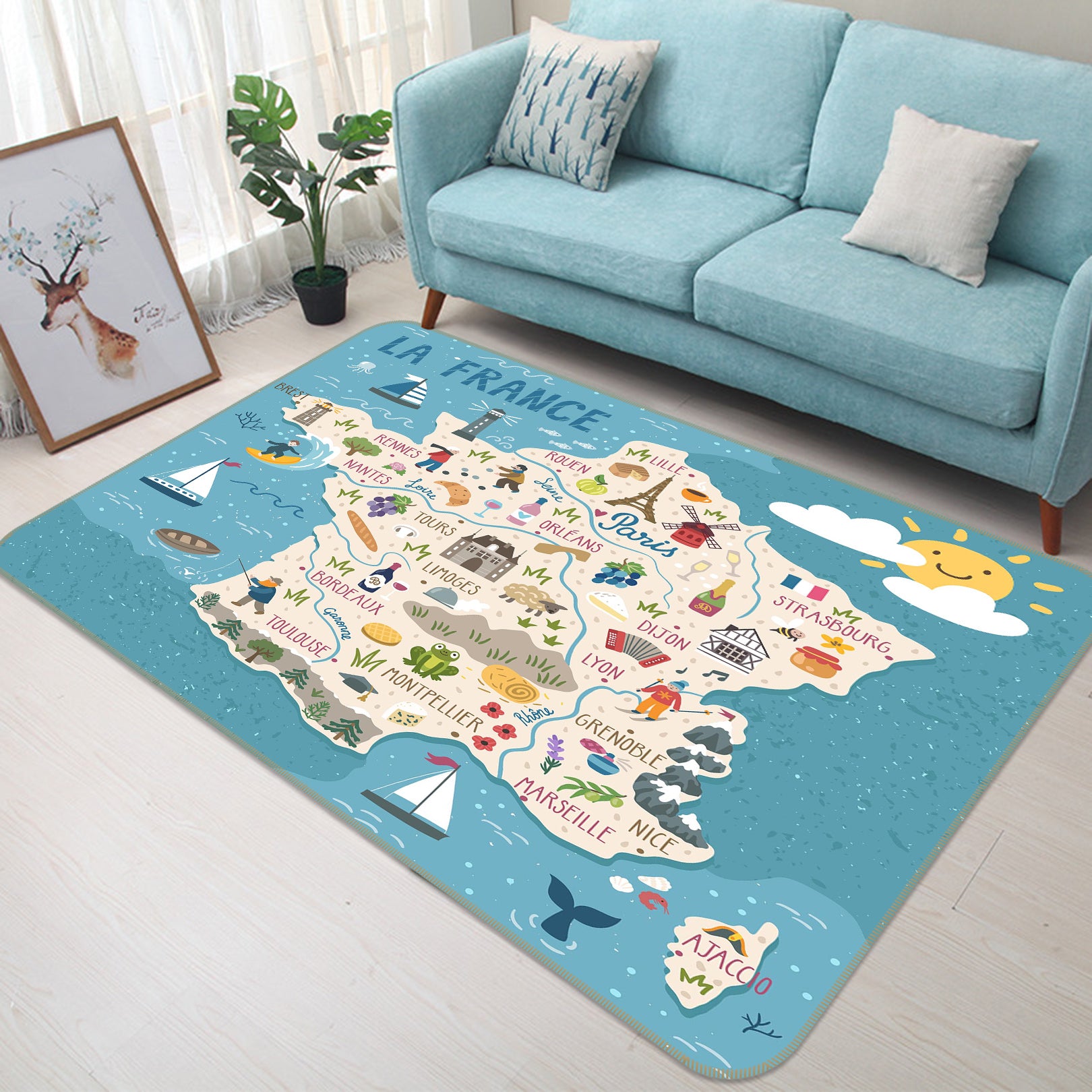 3D Five Star Pattern 267 World Map Non Slip Rug Mat