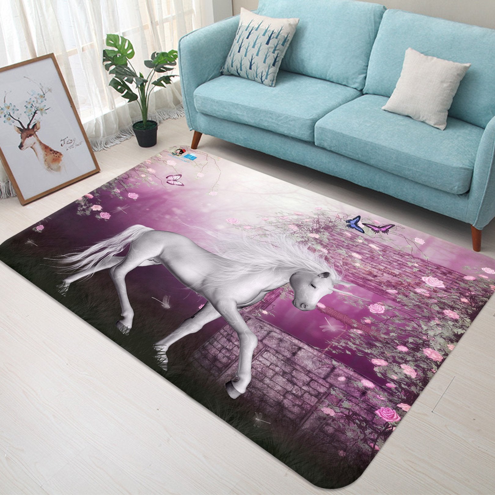 3D Flower Butterfly Unicorn 22 Non Slip Rug Mat Mat AJ Creativity Home