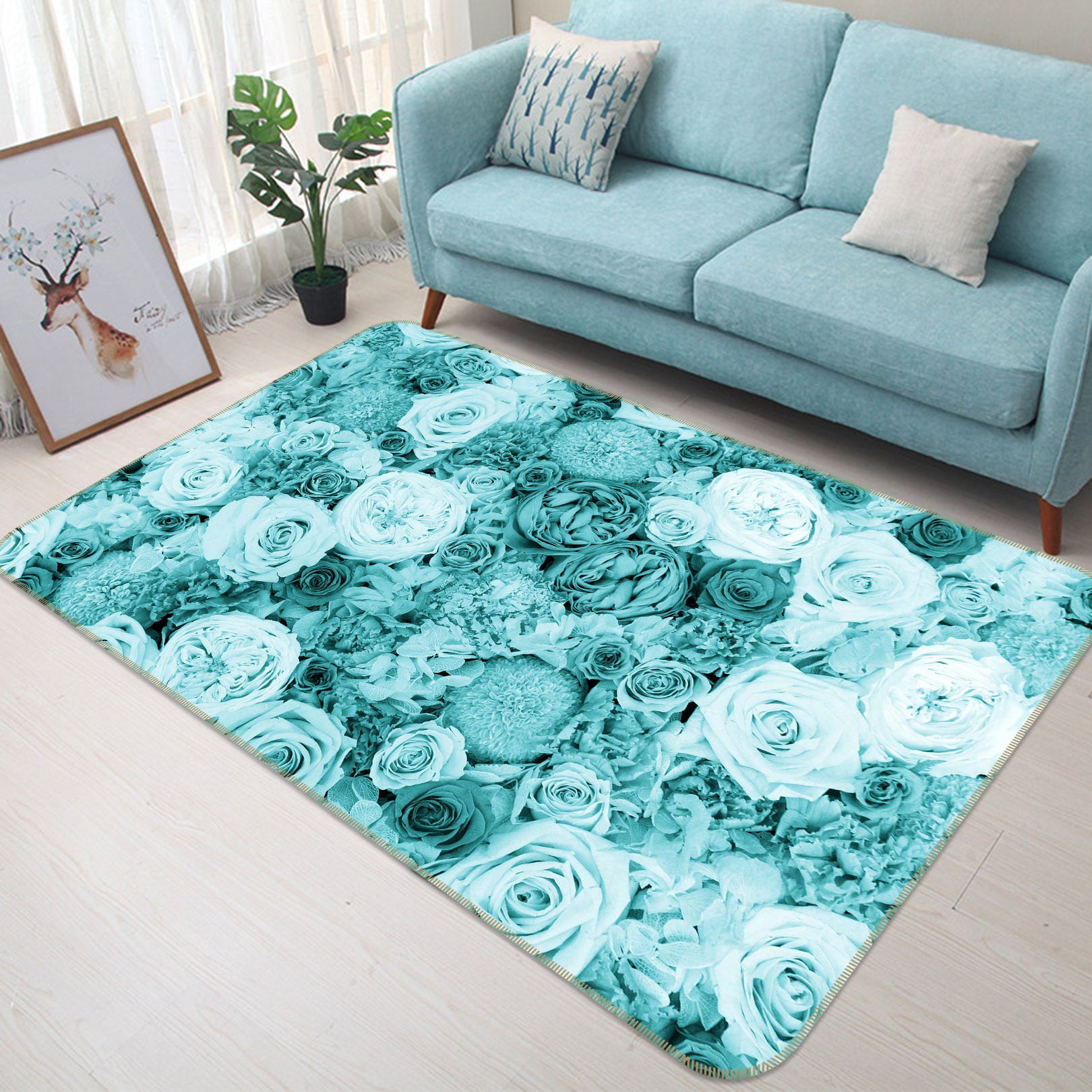 3D Rose Flower 1005 Noirblanc777 Rug Non Slip Rug Mat