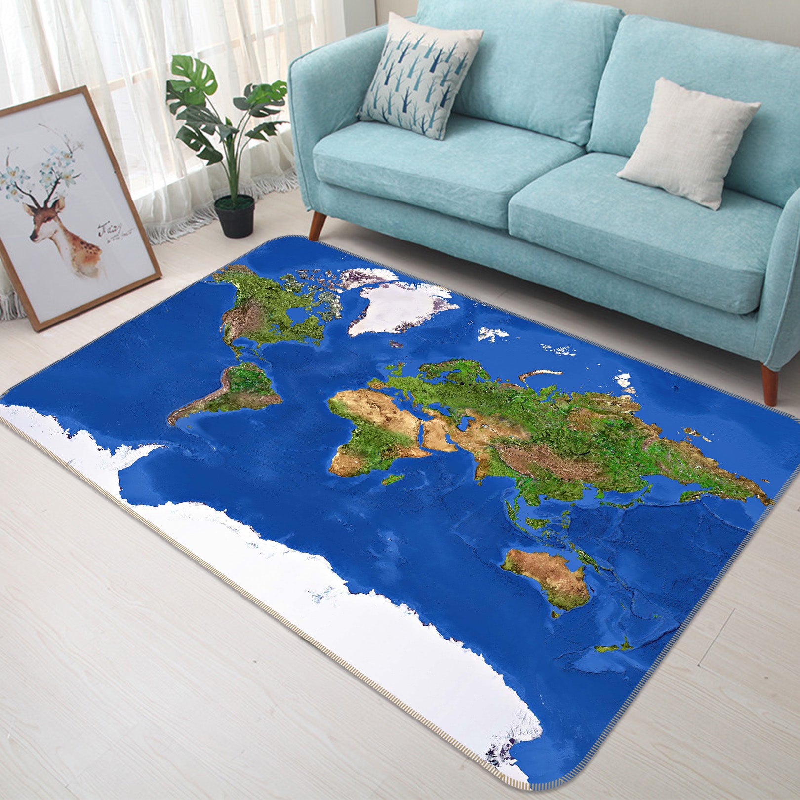 3D Island Forest 214 World Map Non Slip Rug Mat