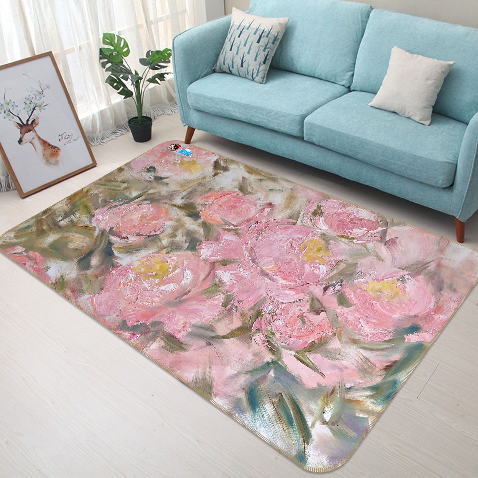 3D Painted Pink Flowers 4102 Skromova Marina Rug Non Slip Rug Mat