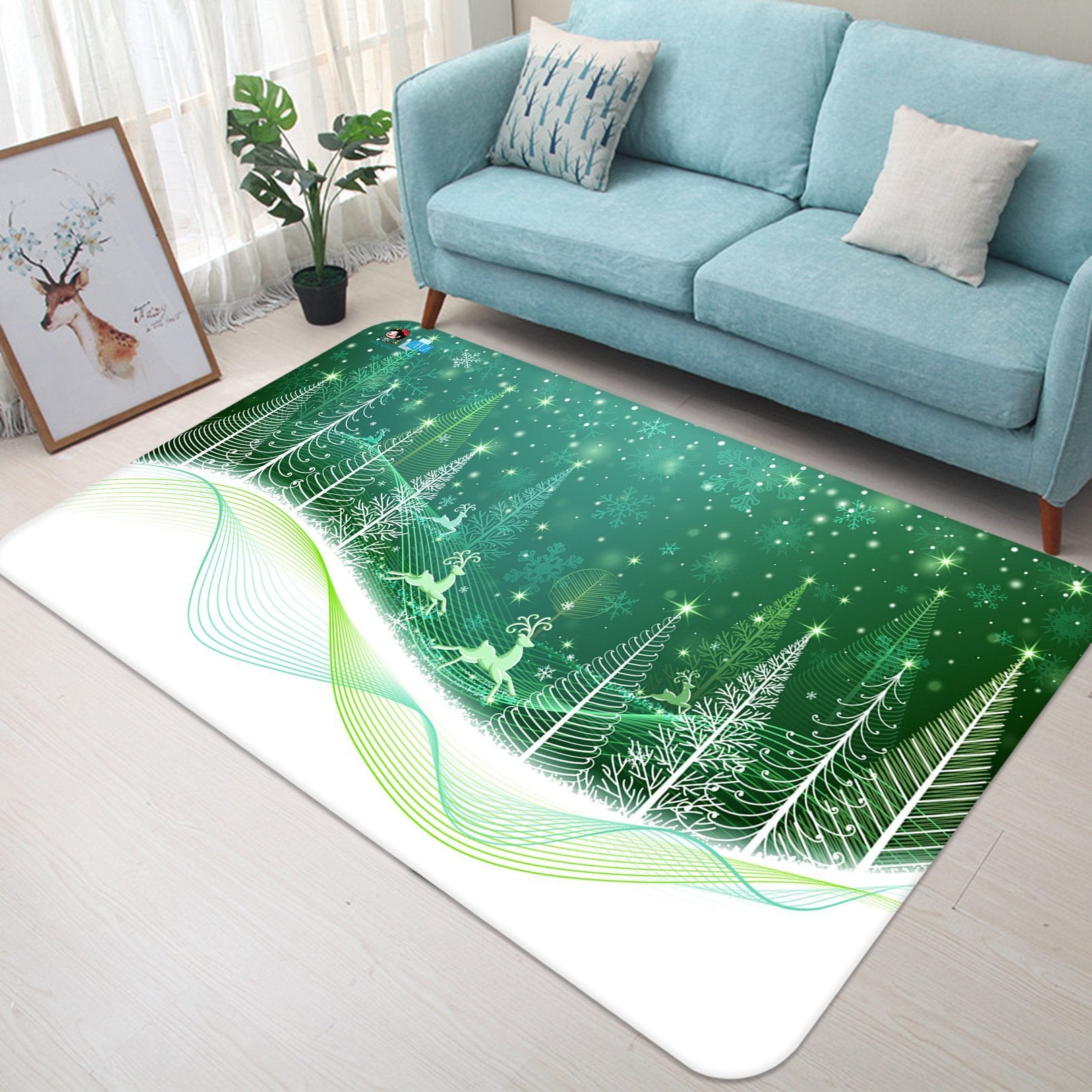 3D Christmas Forest 1 Non Slip Rug Mat Mat AJ Creativity Home