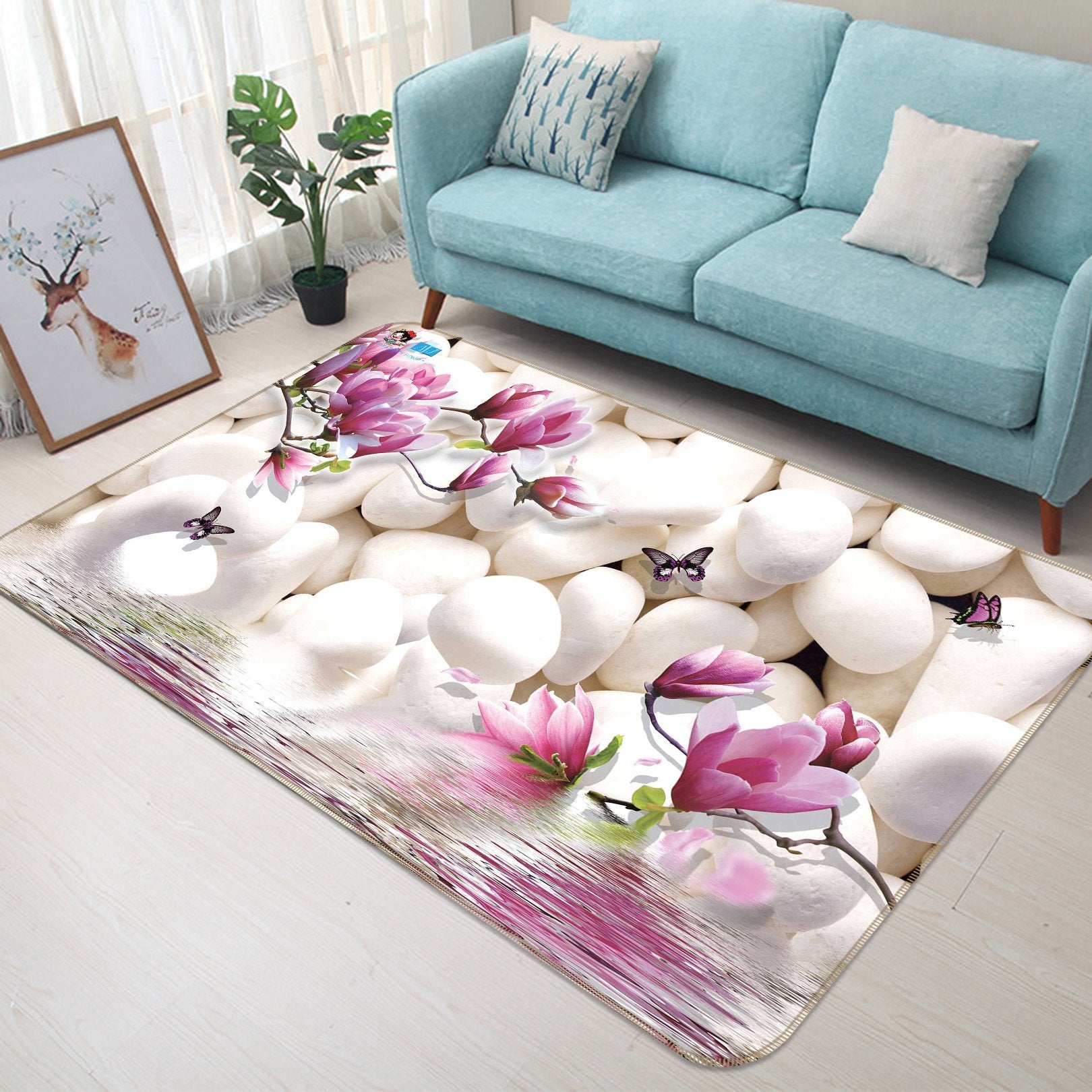 3D Magnolia Flowers Stones 138 Non Slip Rug Mat Mat AJ Creativity Home