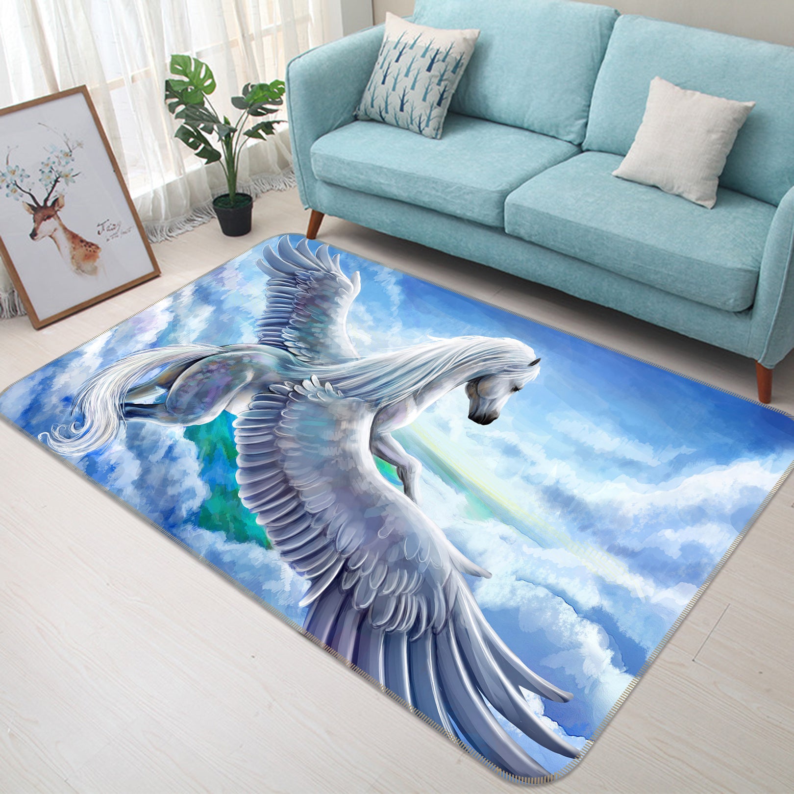 3D Pegasus Cloud 117 Animal Non Slip Rug Mat