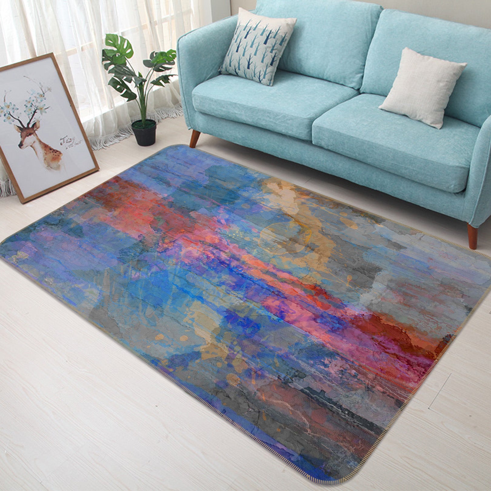 3D Blue Graffiti 126 Michael Tienhaara Rug Non Slip Rug Mat